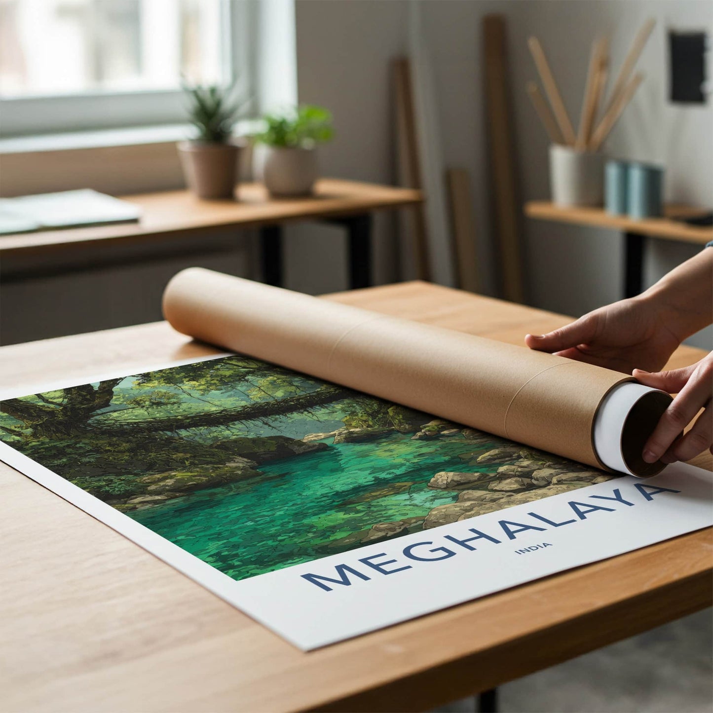 Meghalaya Poster - India Living Root Bridge Travel Print Home Art