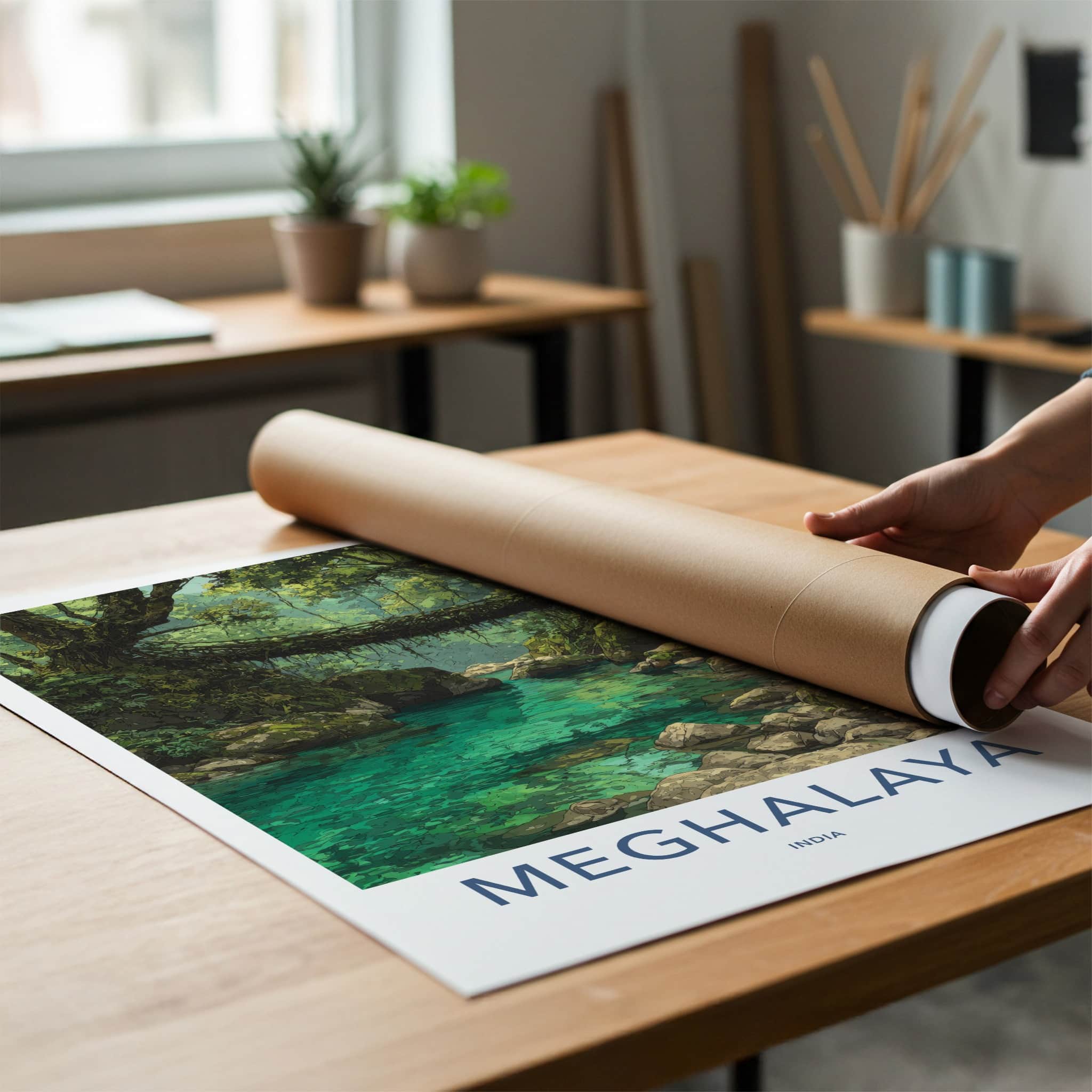 Meghalaya Poster - India Living Root Bridge Travel Print Home Art