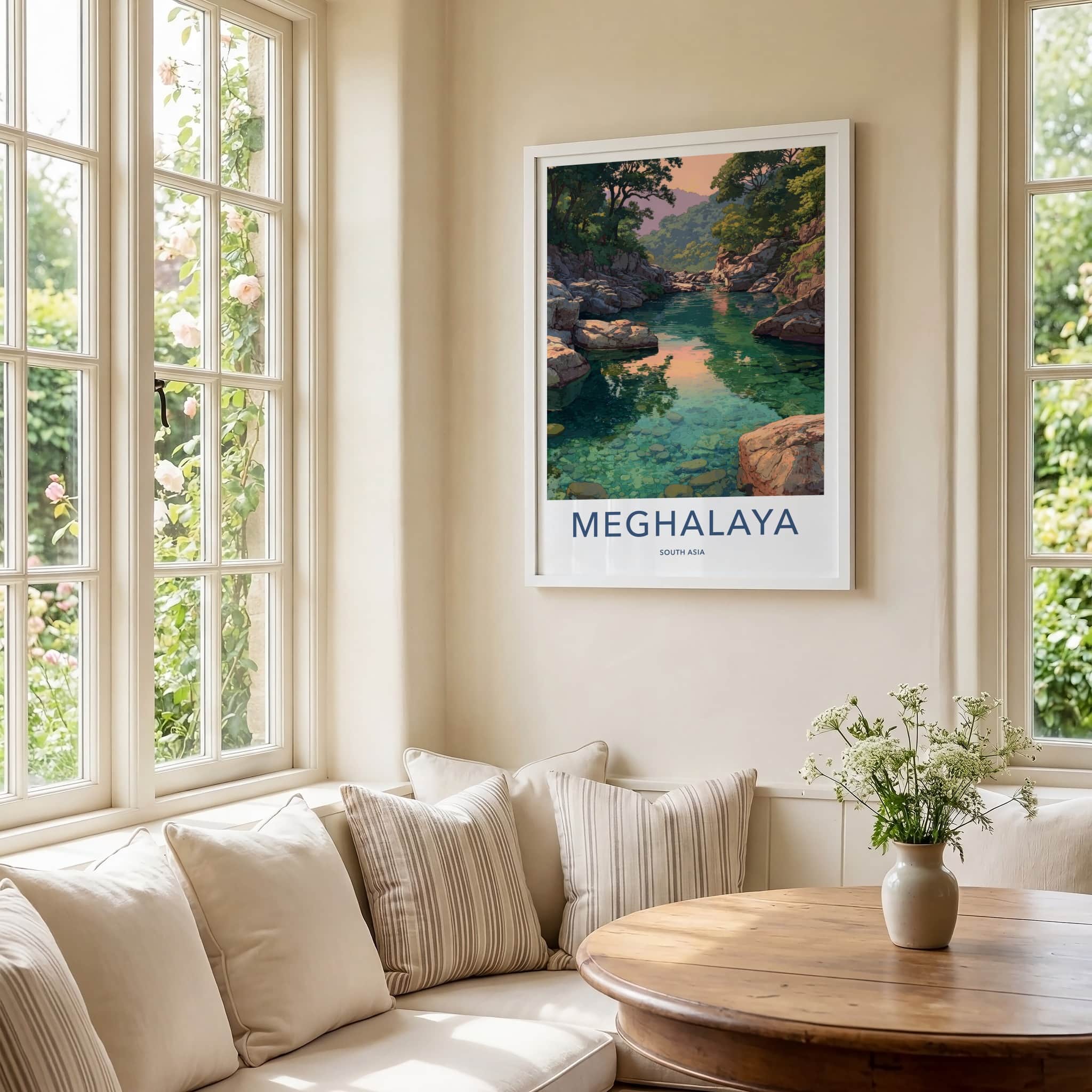 Meghalaya Poster - India Travel Art - Clear River Rocks Lounge Decor