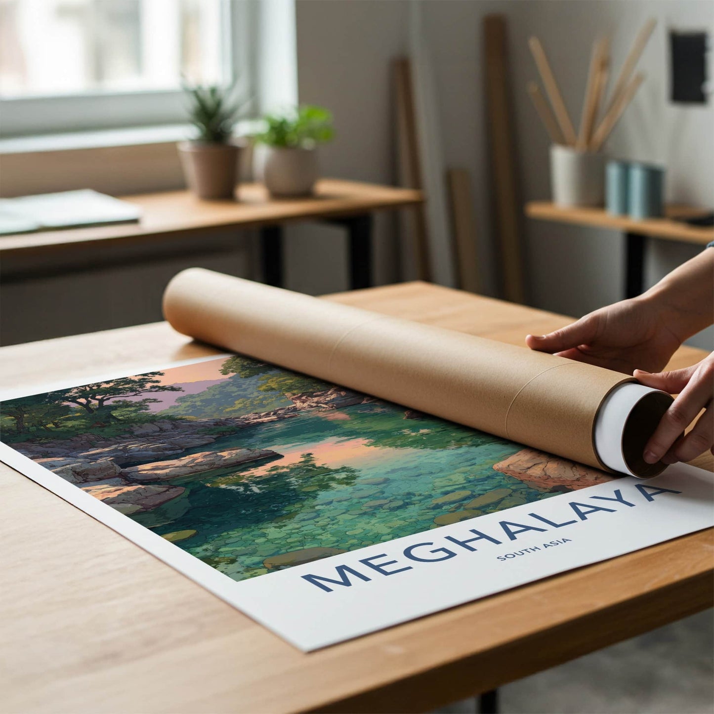 Meghalaya Poster - India Travel Art - Clear River Rocks Lounge Decor