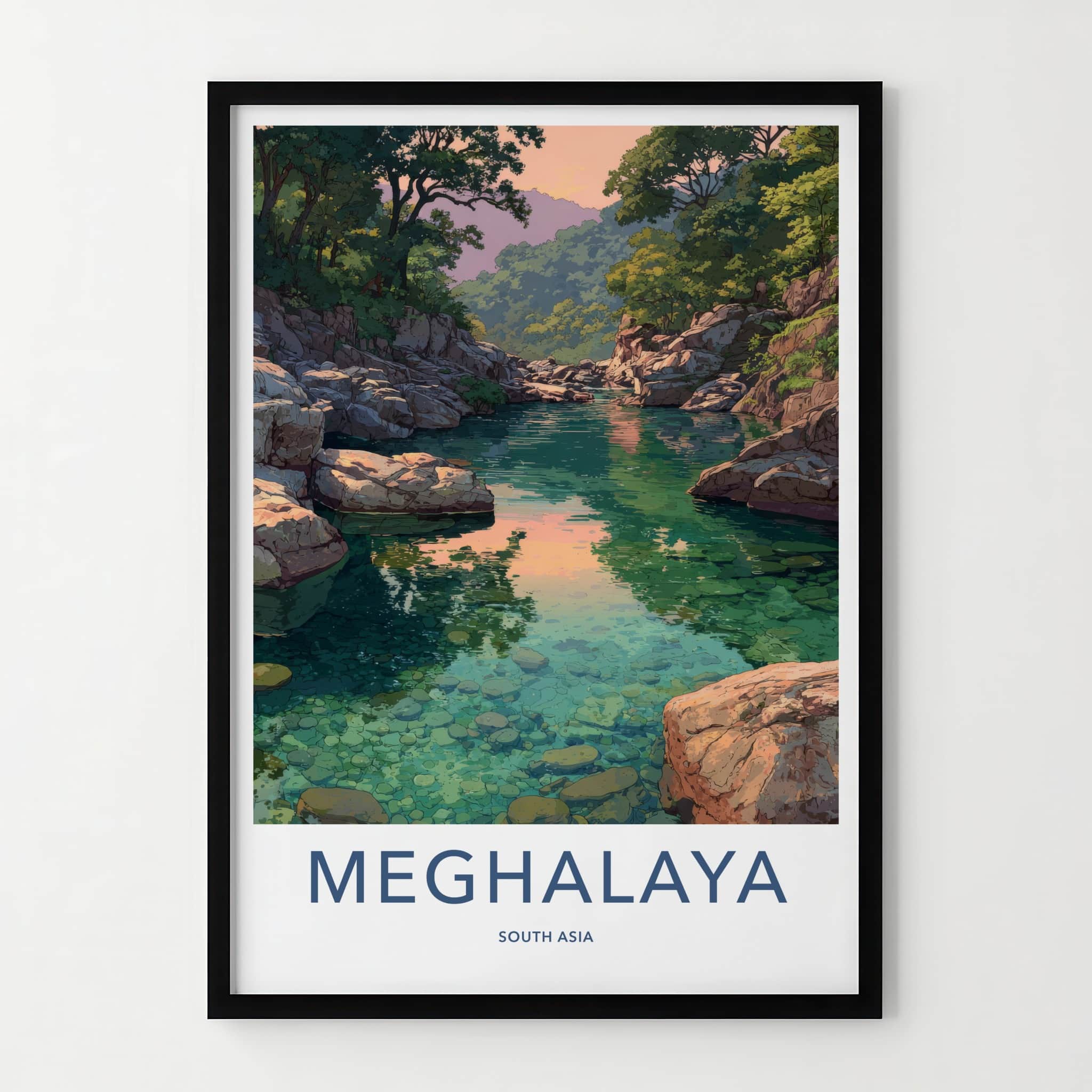 Meghalaya Poster - India Travel Art - Clear River Rocks Lounge Decor