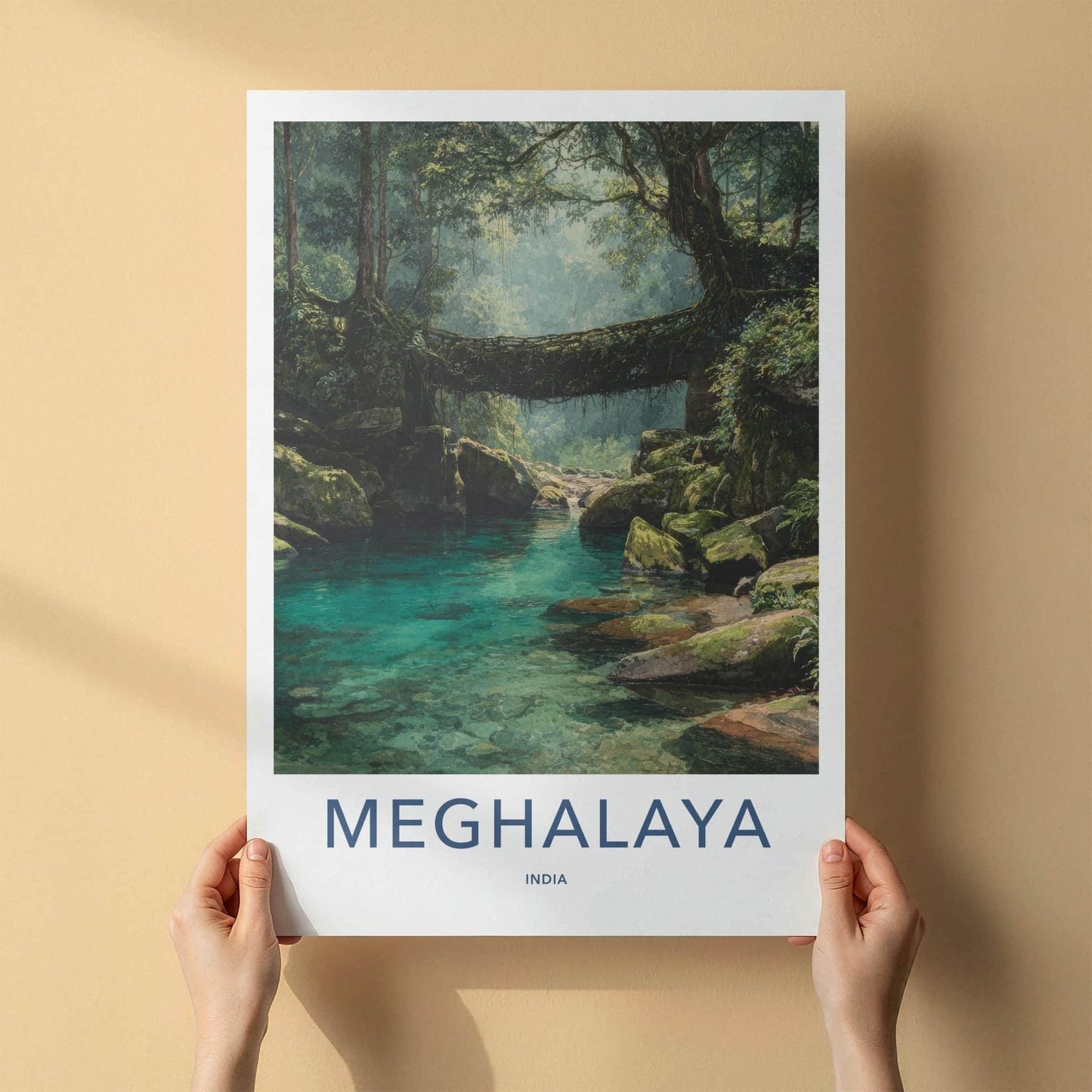 Meghalaya Poster - India Travel Art - Meghalaya Living Root Bridge Home Decor