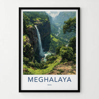 Meghalaya Poster - India Travel Art - Meghalaya Lush Valley Waterfall Home Decor