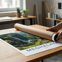 Meghalaya Poster - India Travel Art - Meghalaya Lush Valley Waterfall Home Decor