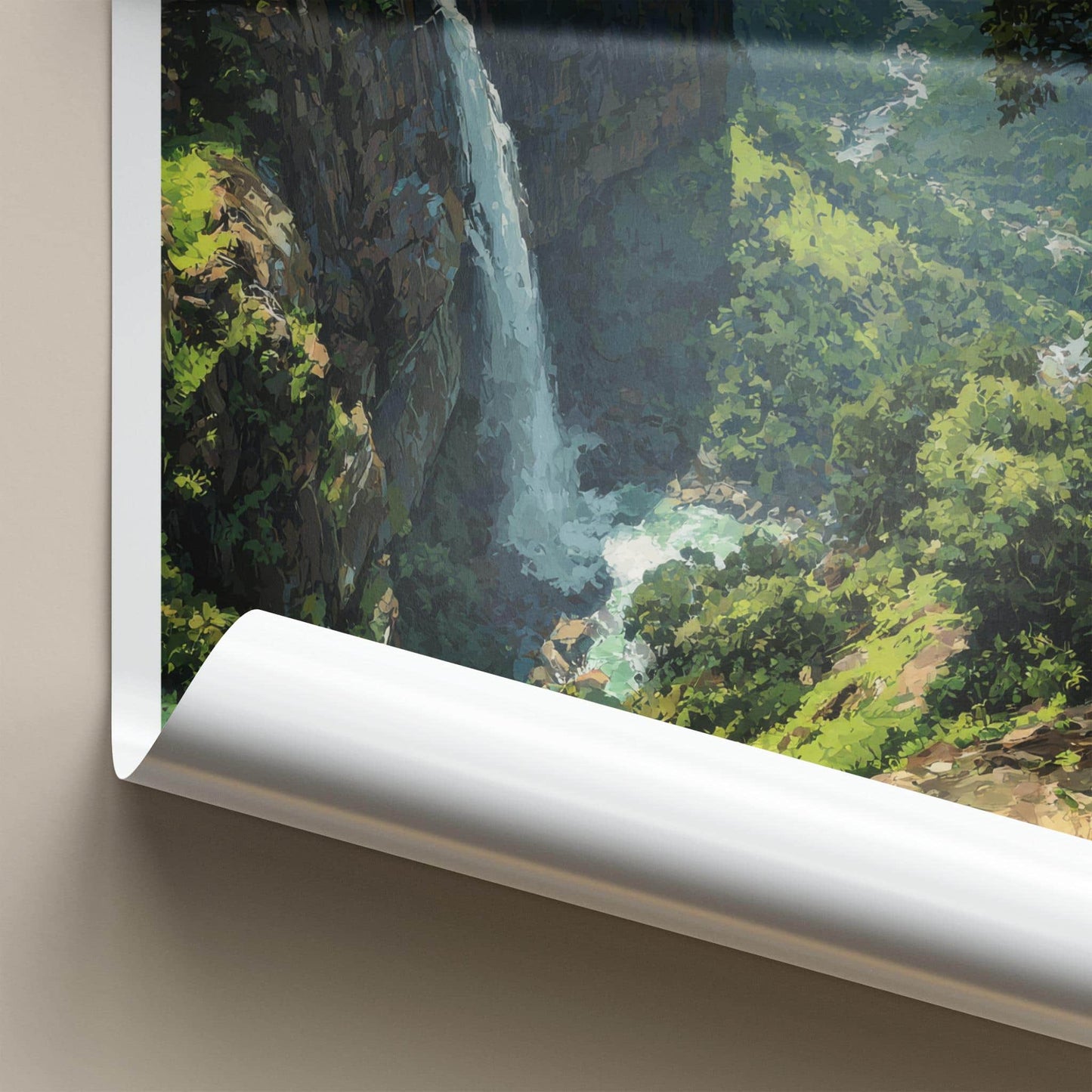 Meghalaya Poster - India Travel Art - Meghalaya Lush Valley Waterfall Home Decor