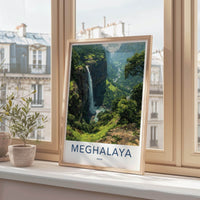 Meghalaya Poster - India Travel Art - Meghalaya Lush Valley Waterfall Home Decor