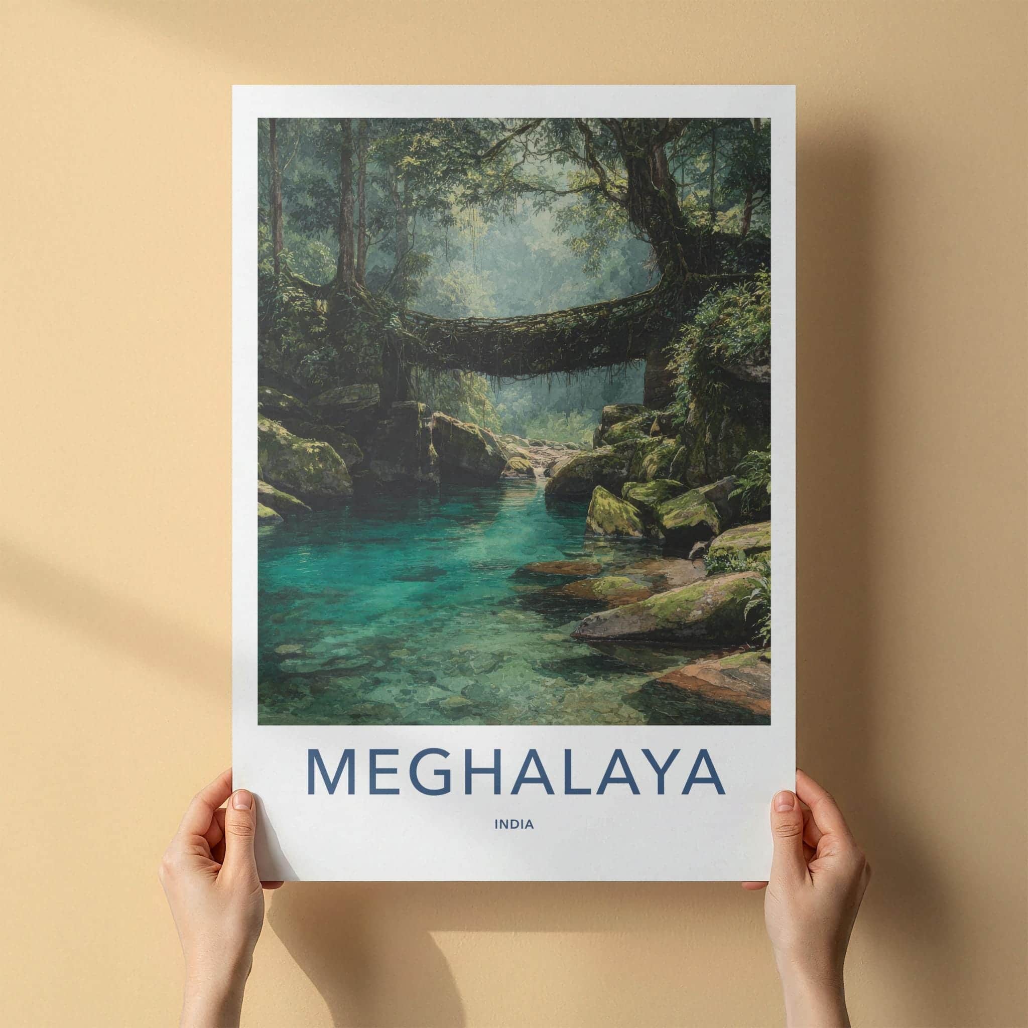 Meghalaya Poster - India Travel Art - Meghalaya Root Bridge Home Decor