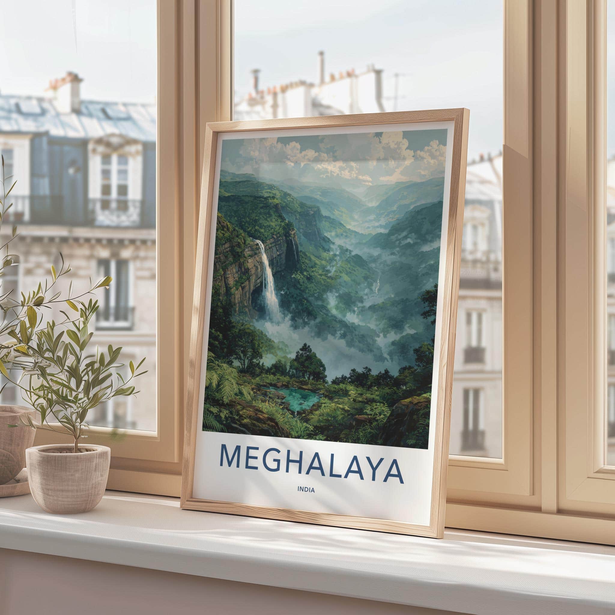 Meghalaya Poster - India Travel Art - Meghalaya Waterfall Valley Home Decor