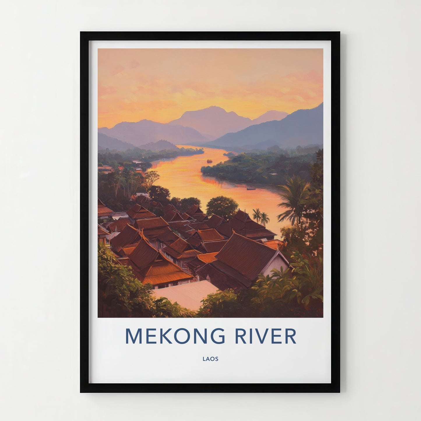 Mekong River Poster - Laos Wall Art - Vibrant River Village Home Decor