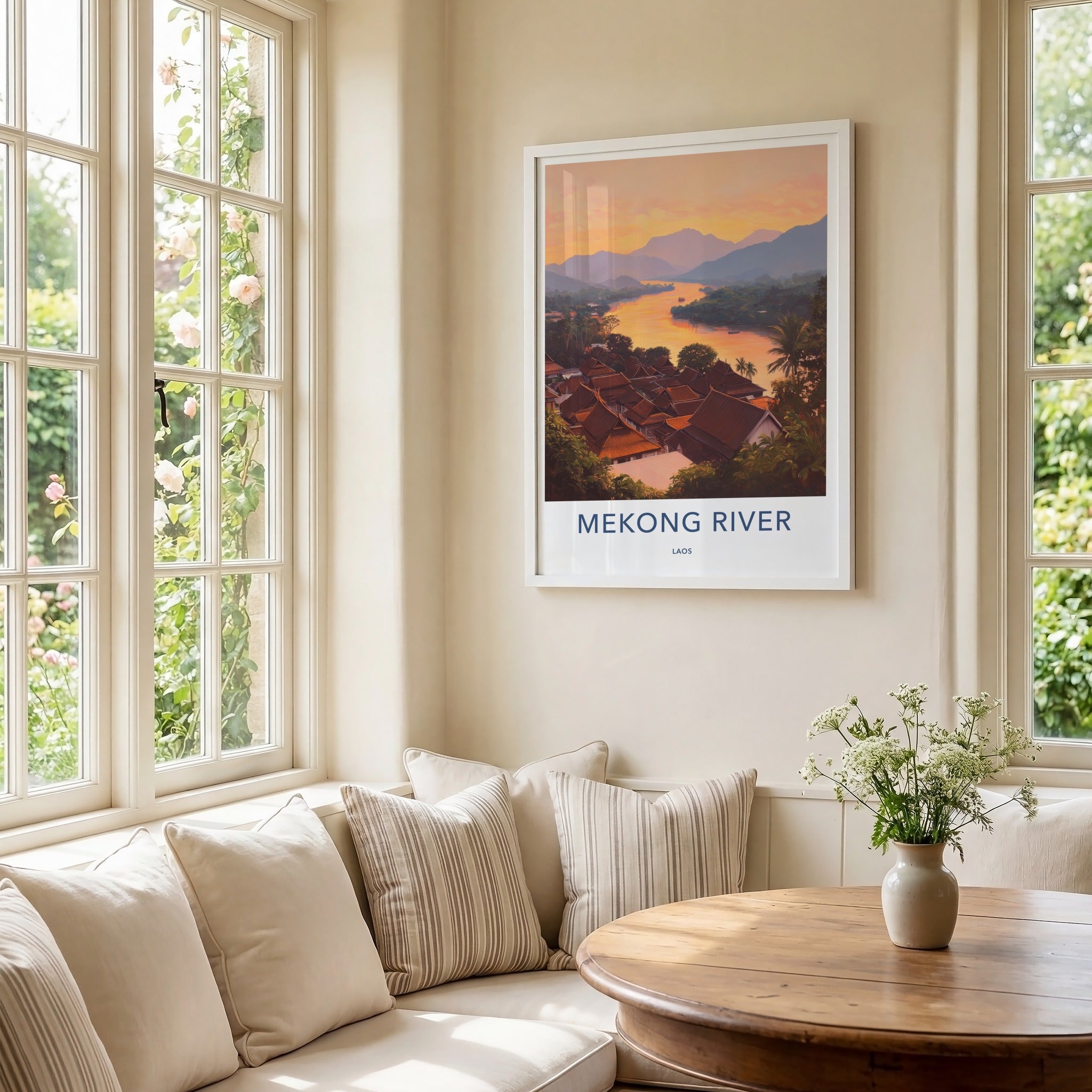 Mekong River Poster - Laos Wall Art - Vibrant River Village Home Decor