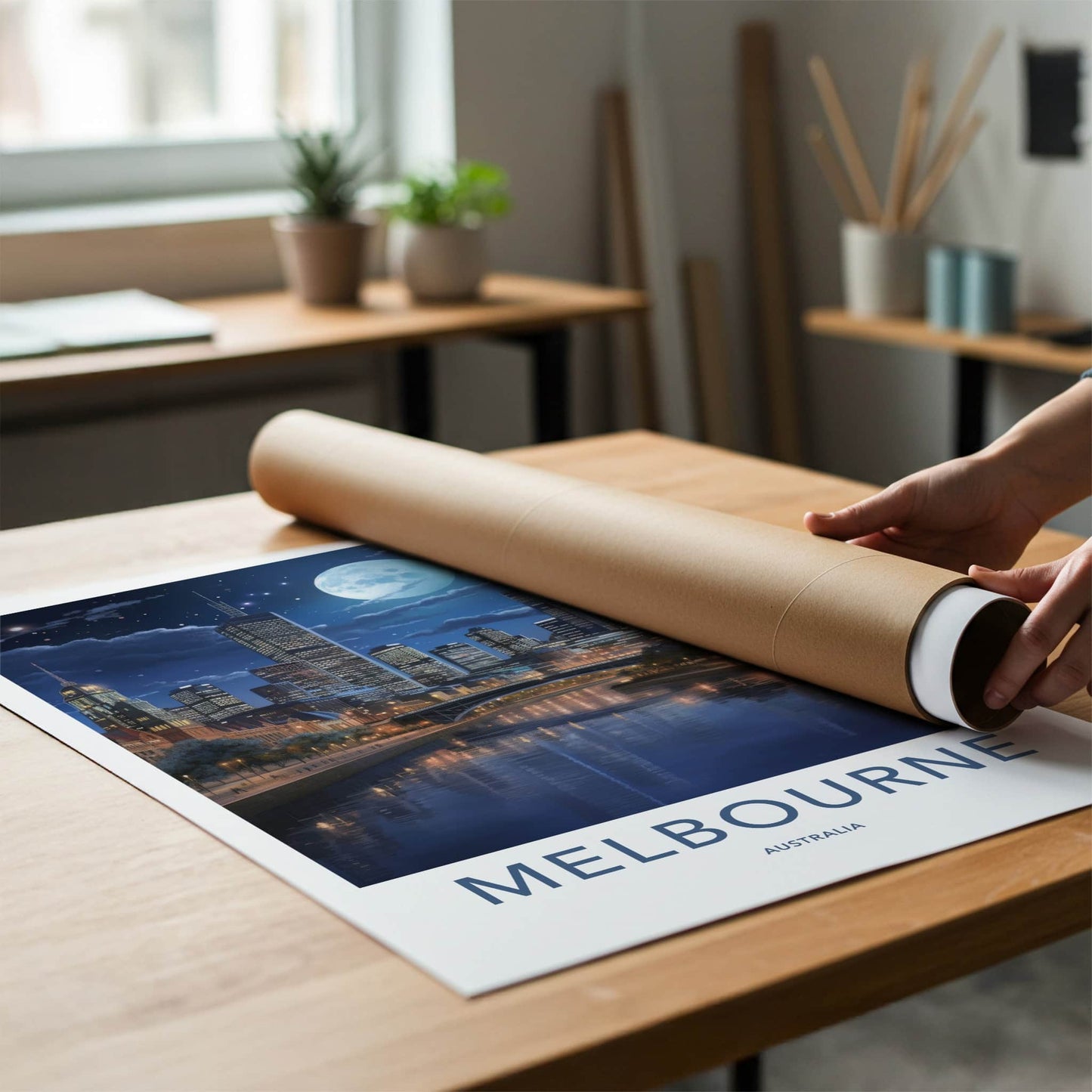 Melbourne Poster - Australia Art Print - Moonlit City River Home Decor