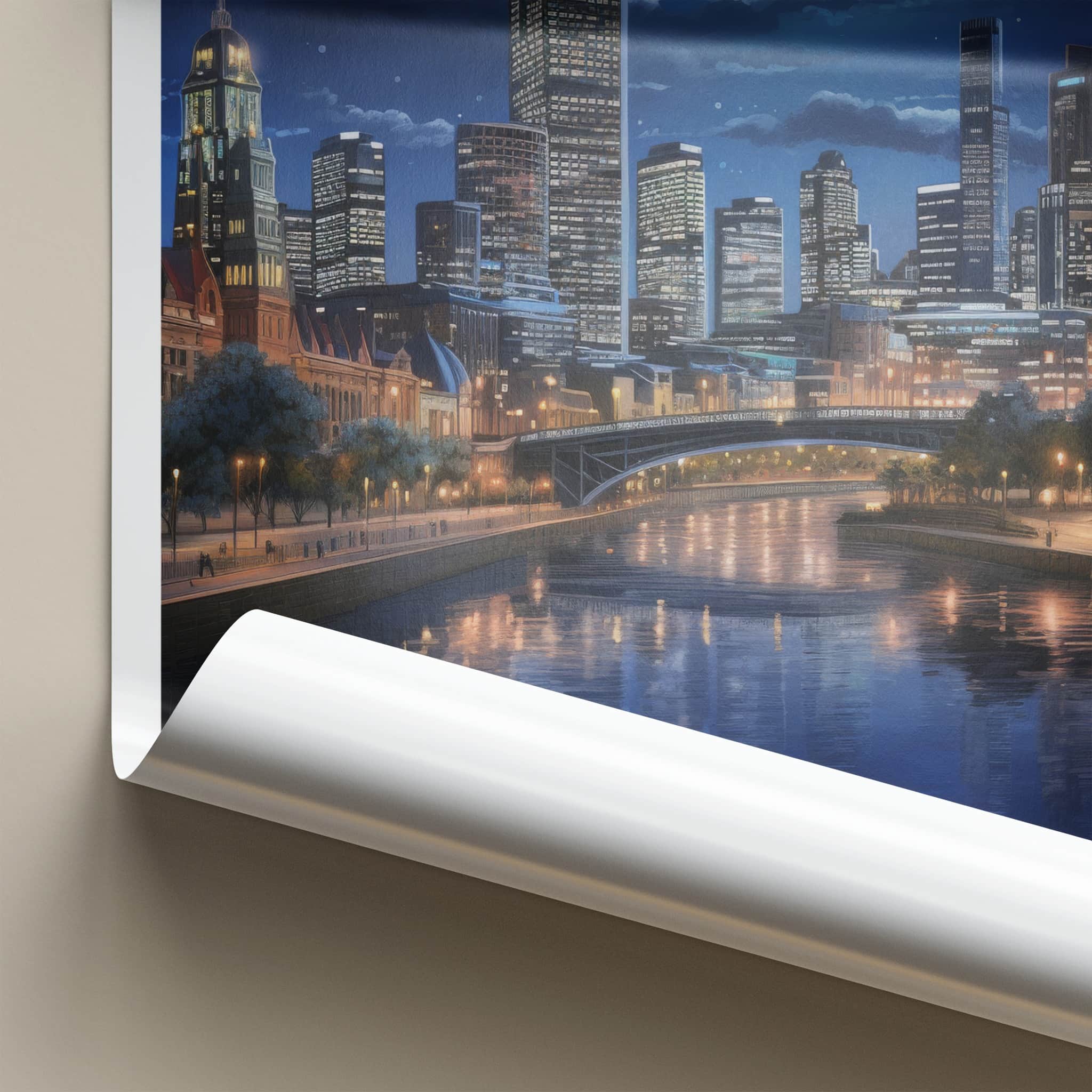 Melbourne Poster - Australia Art Print - Moonlit City River Home Decor