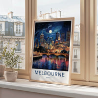 Melbourne Poster - Australia Travel Art - Moonlit River Reflections Home Decor