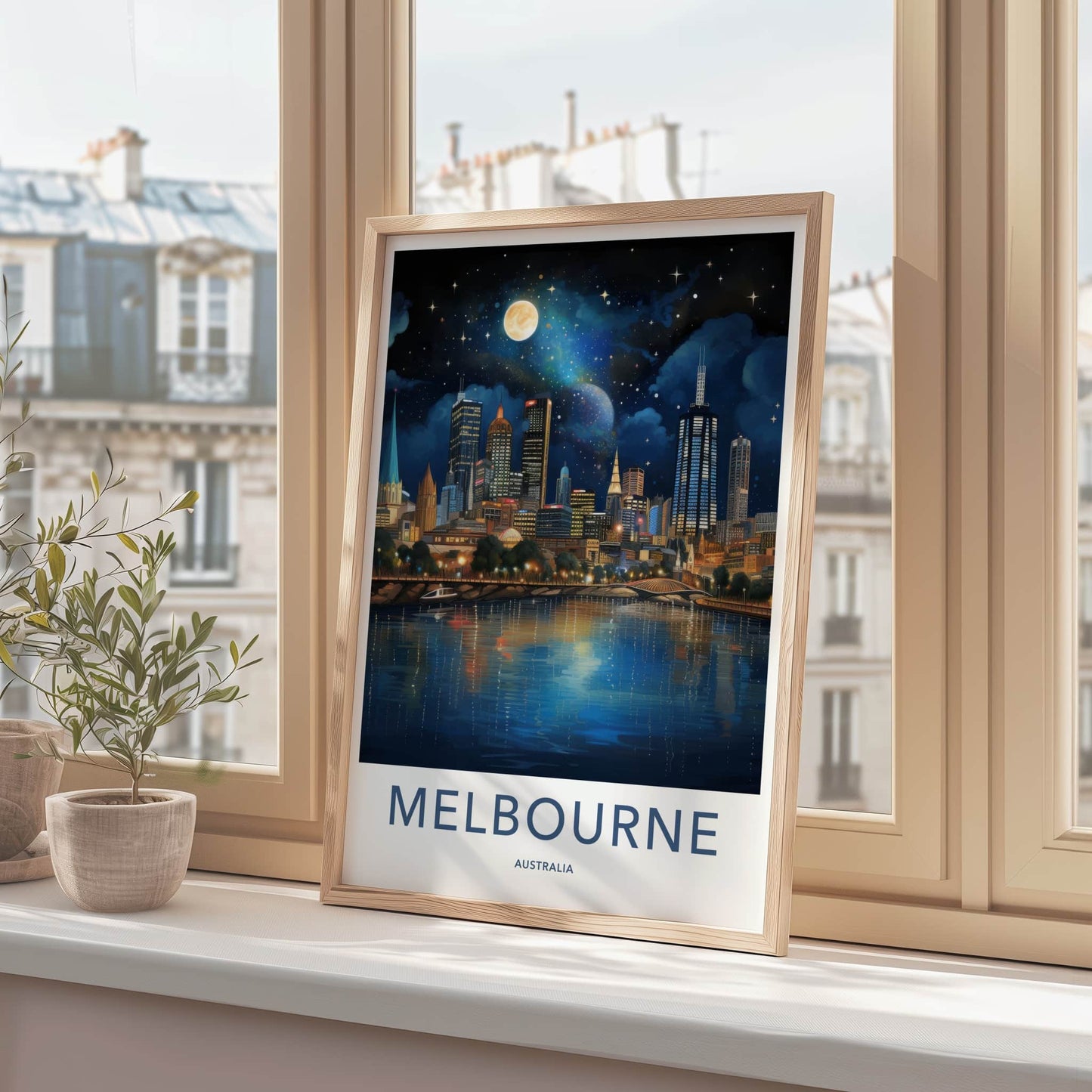 Melbourne Poster - Australia Travel Art - Starry Night Reflection Home Decor