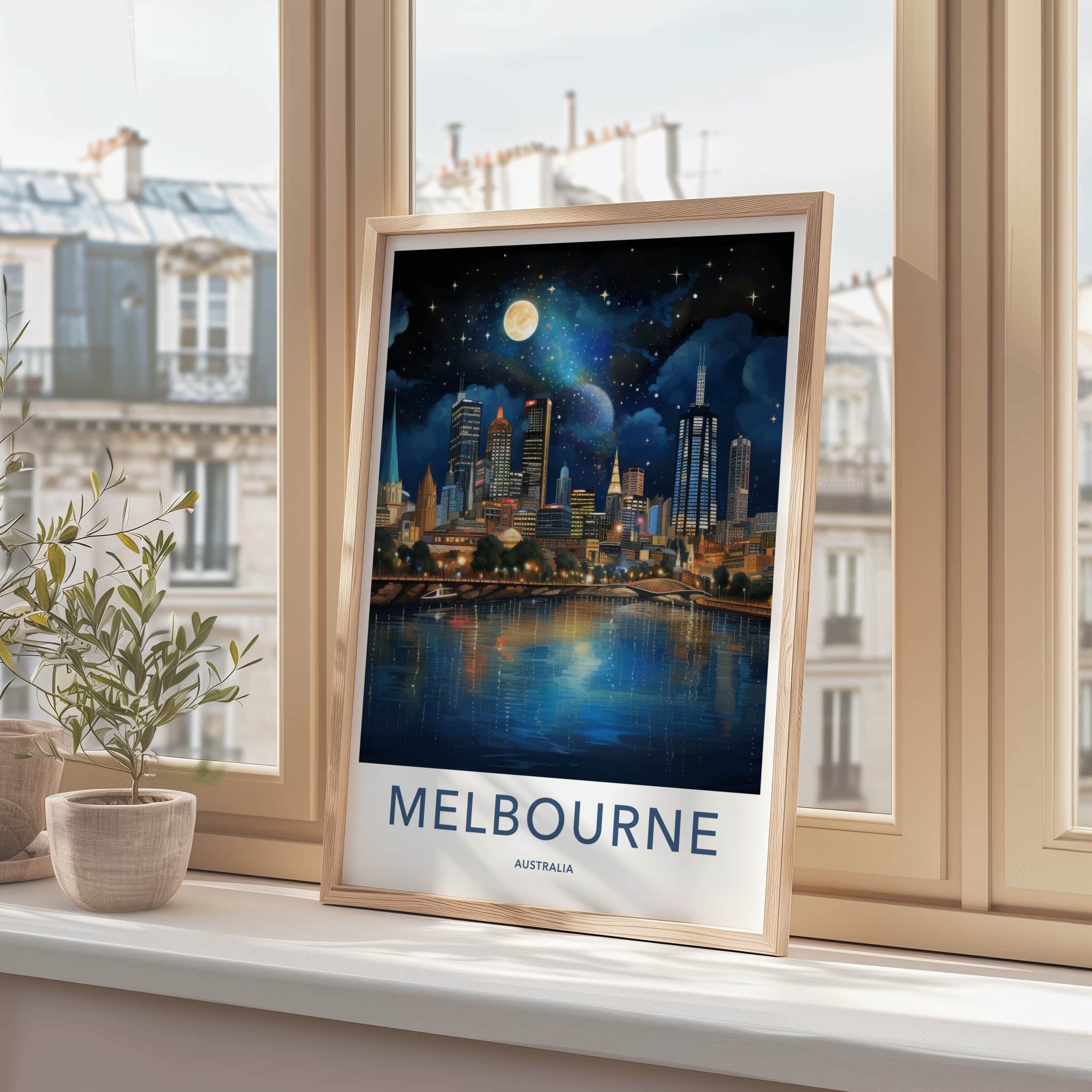 Melbourne Poster - Australia Travel Art - Starry Night Reflection Home Decor