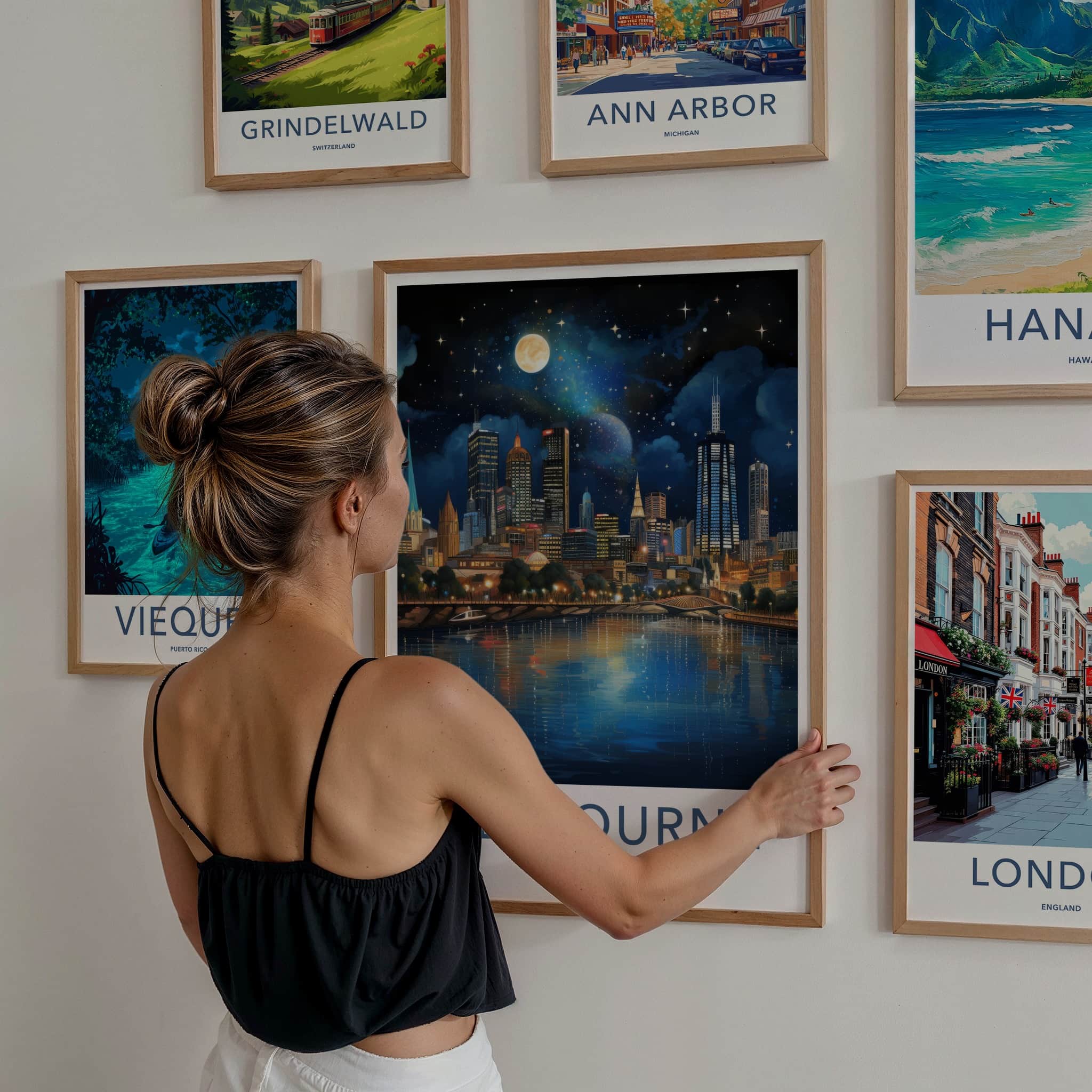 Melbourne Poster - Australia Travel Art - Starry Night Reflection Home Decor