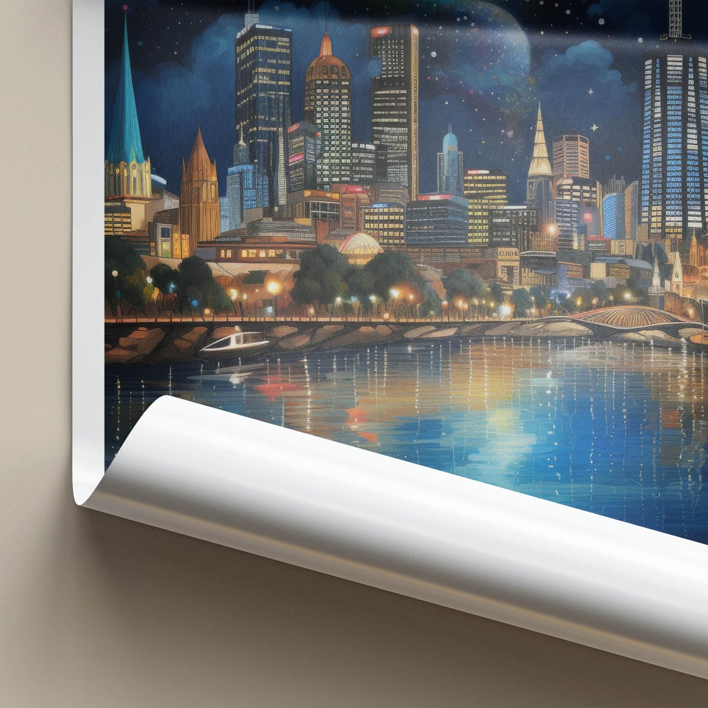 Melbourne Poster - Australia Travel Art - Starry Night Reflection Home Decor
