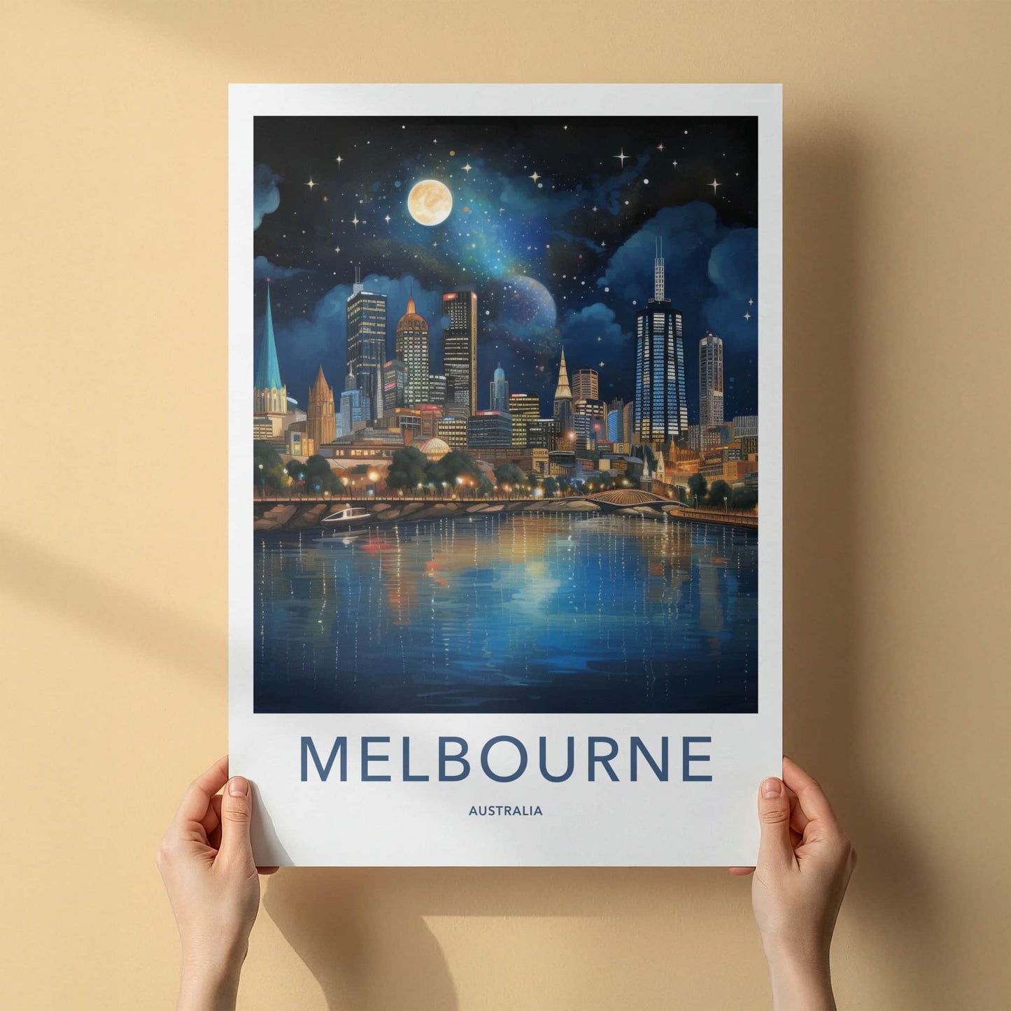 Melbourne Poster - Australia Travel Art - Starry Night Reflection Home Decor