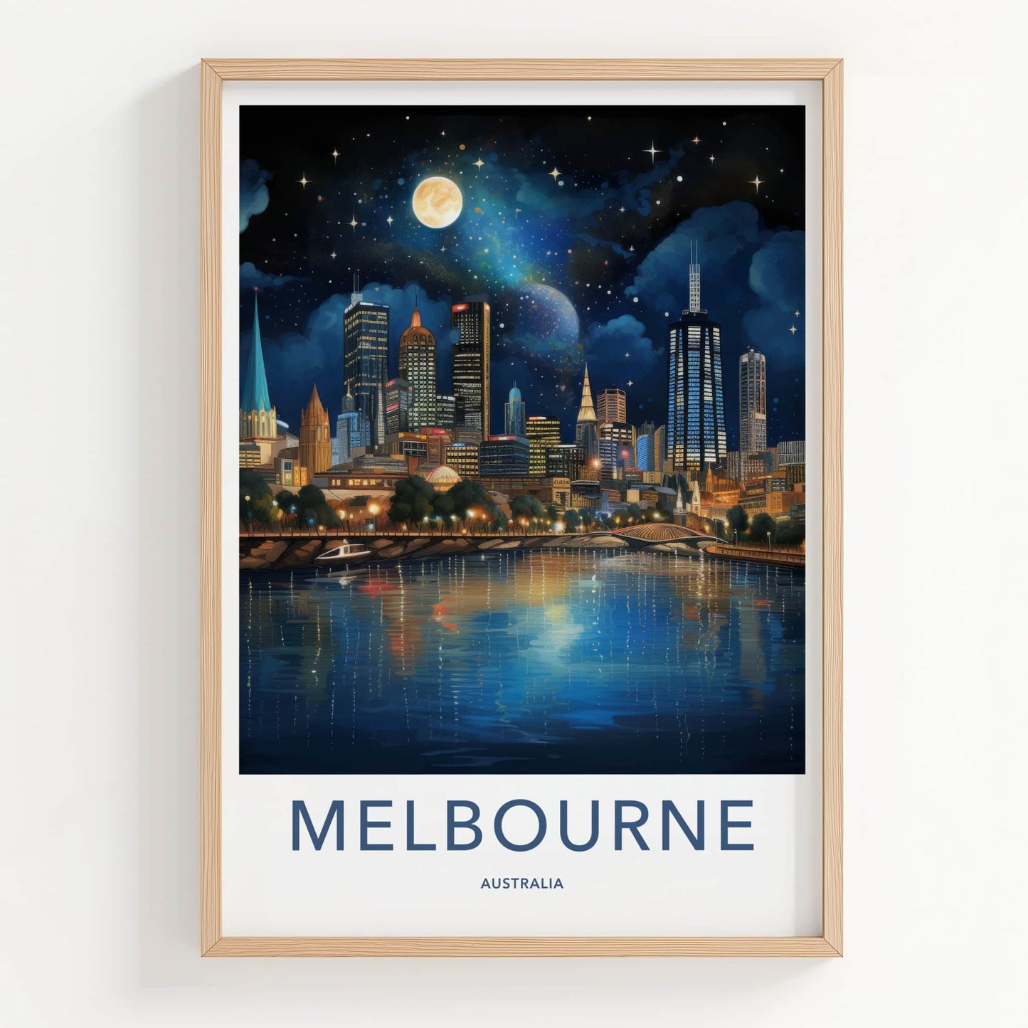 Melbourne Poster - Australia Travel Art - Starry Night Reflection Home Decor