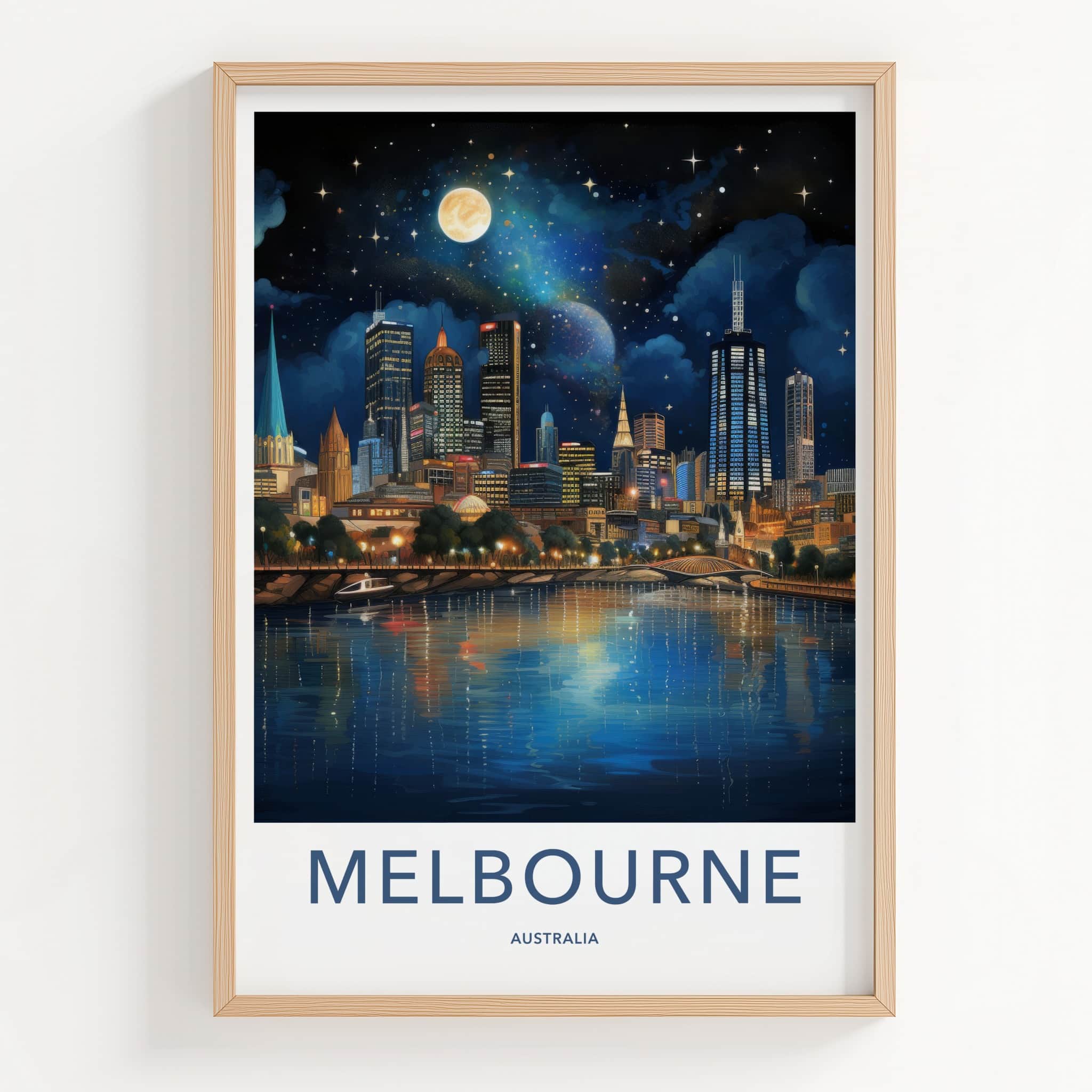 Melbourne Poster - Australia Travel Art - Starry Night Reflection Home Decor