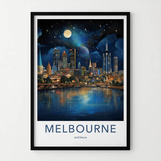 Melbourne Poster - Australia Travel Art - Starry Night Reflection Home Decor