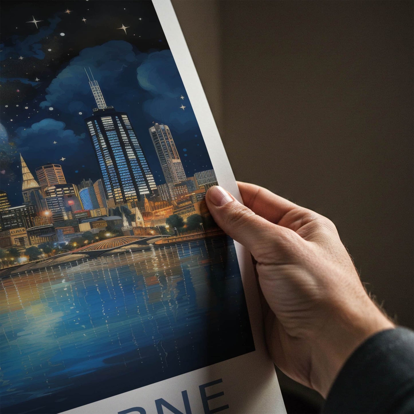 Melbourne Poster - Australia Travel Art - Starry Night Reflection Home Decor
