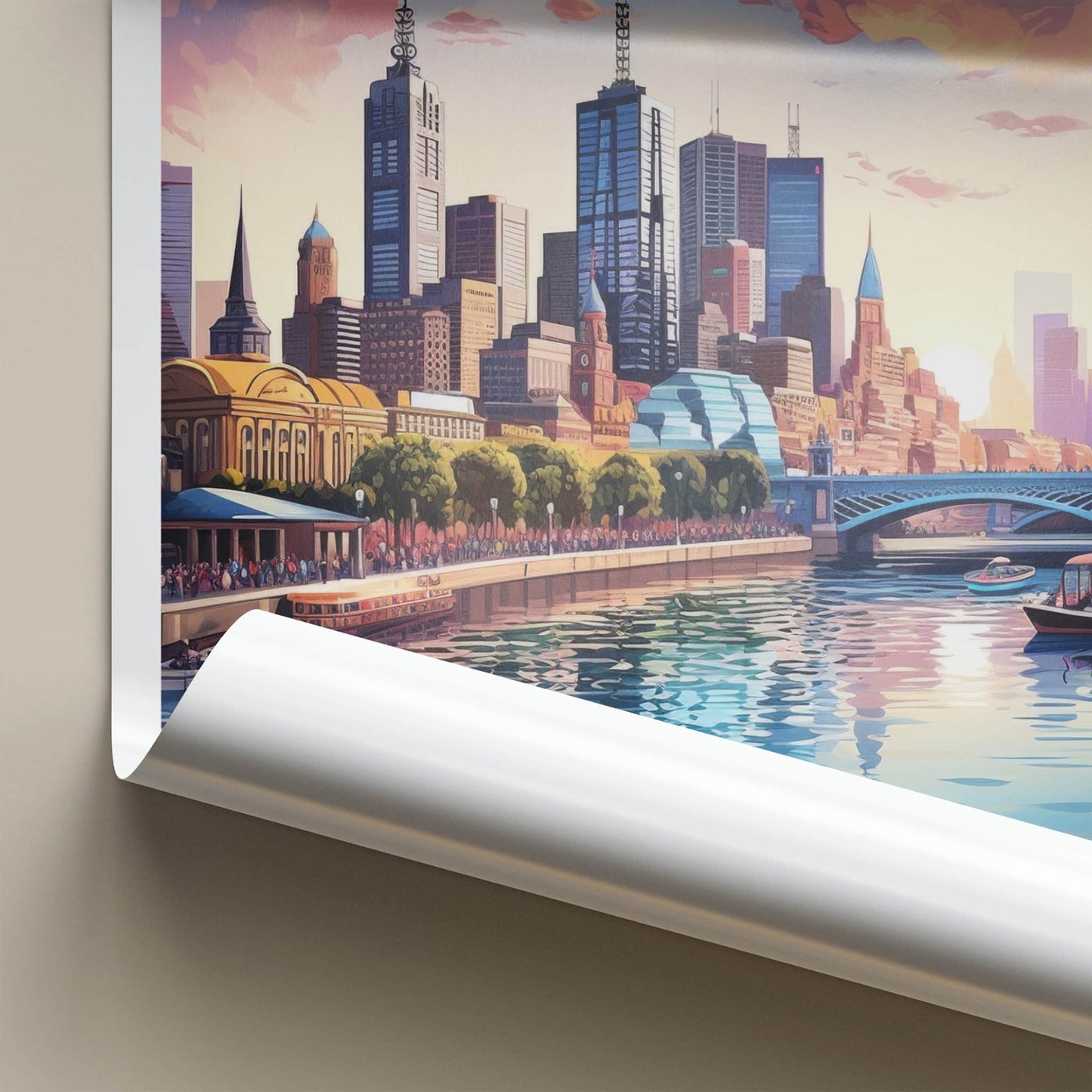 Melbourne Poster - Australia Travel Art - Vibrant City Waterfront Wall Decor