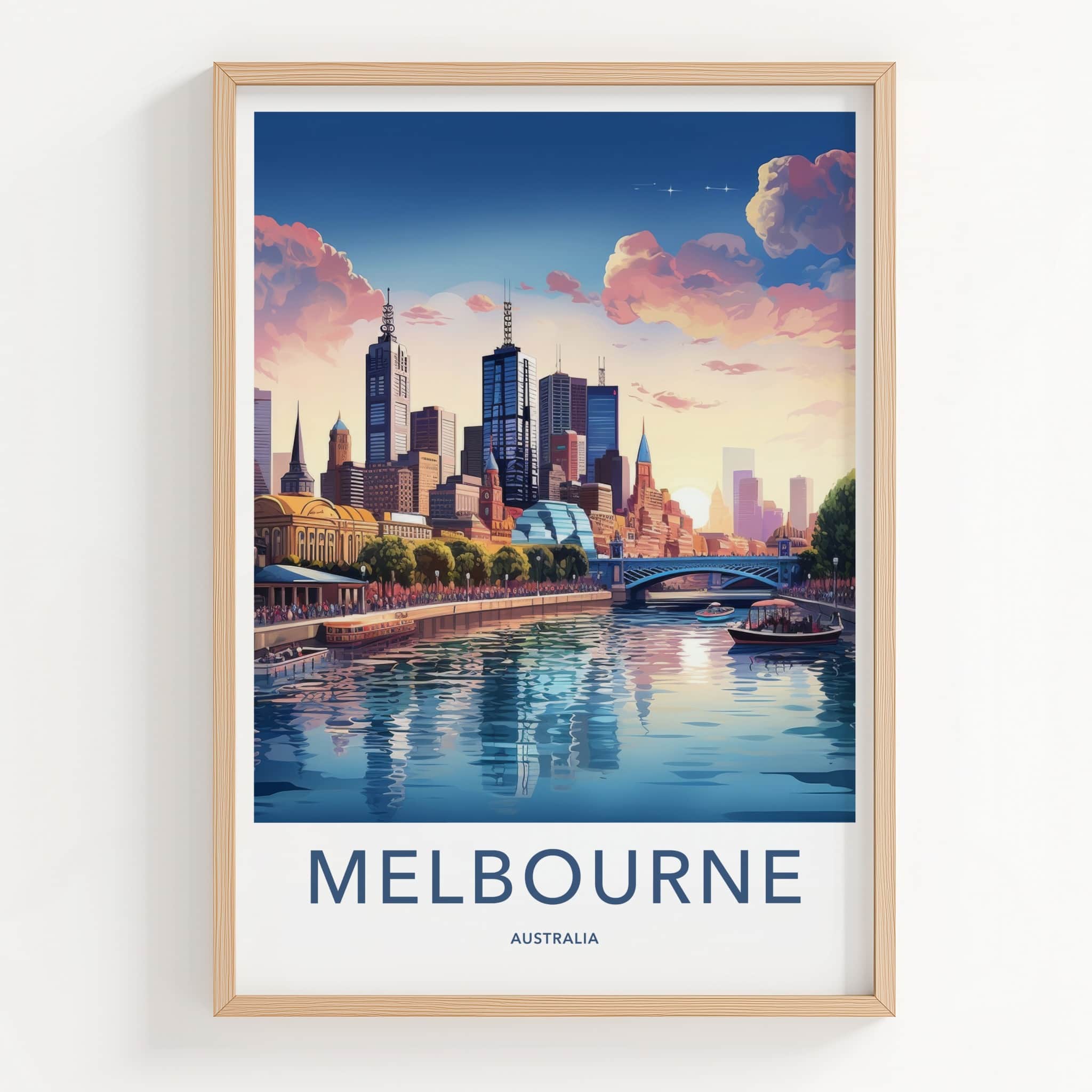 Melbourne Poster - Australia Travel Art - Vibrant City Waterfront Wall Decor
