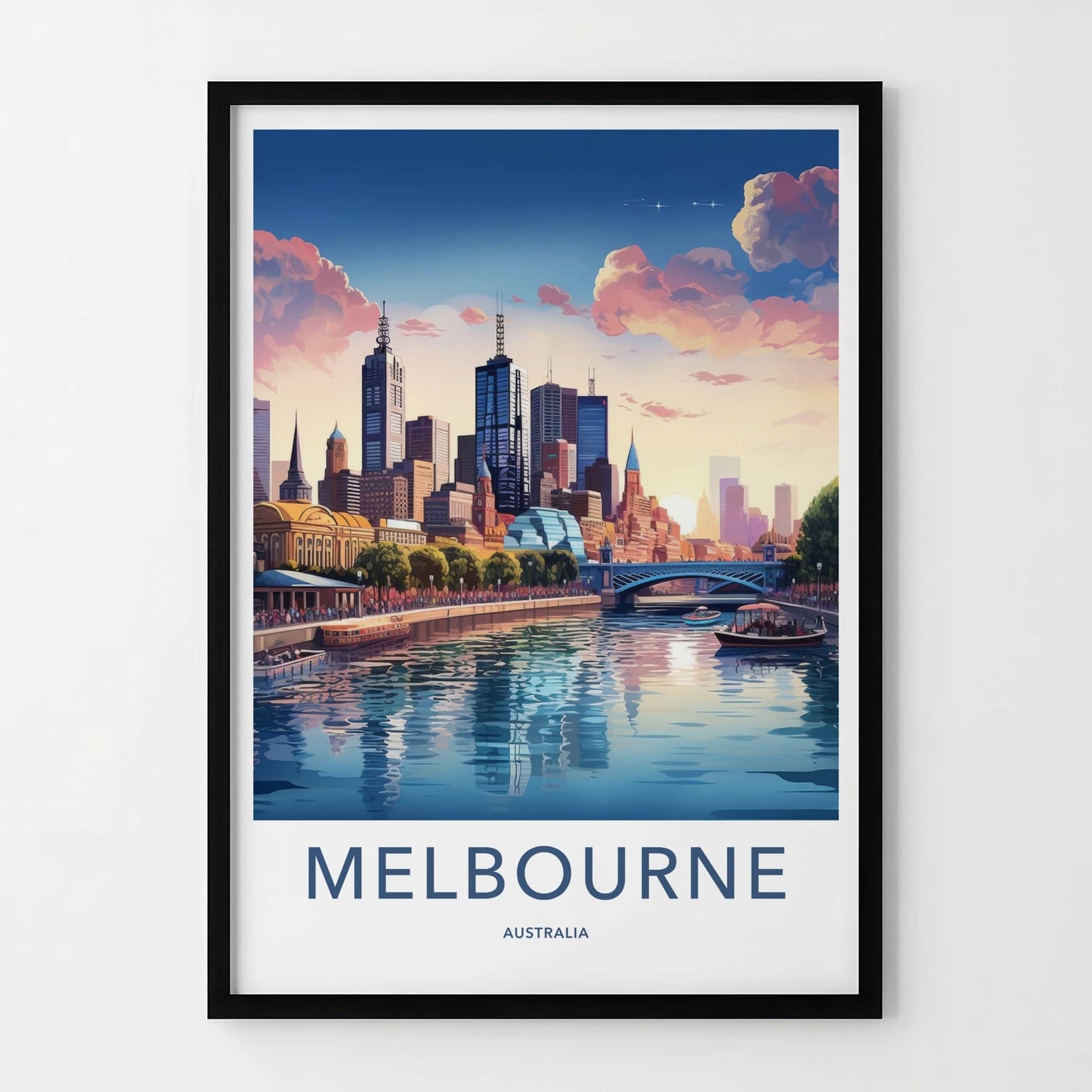 Melbourne Poster - Australia Travel Art - Vibrant City Waterfront Wall Decor