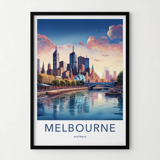 Melbourne Poster - Australia Travel Art - Vibrant City Waterfront Wall Decor