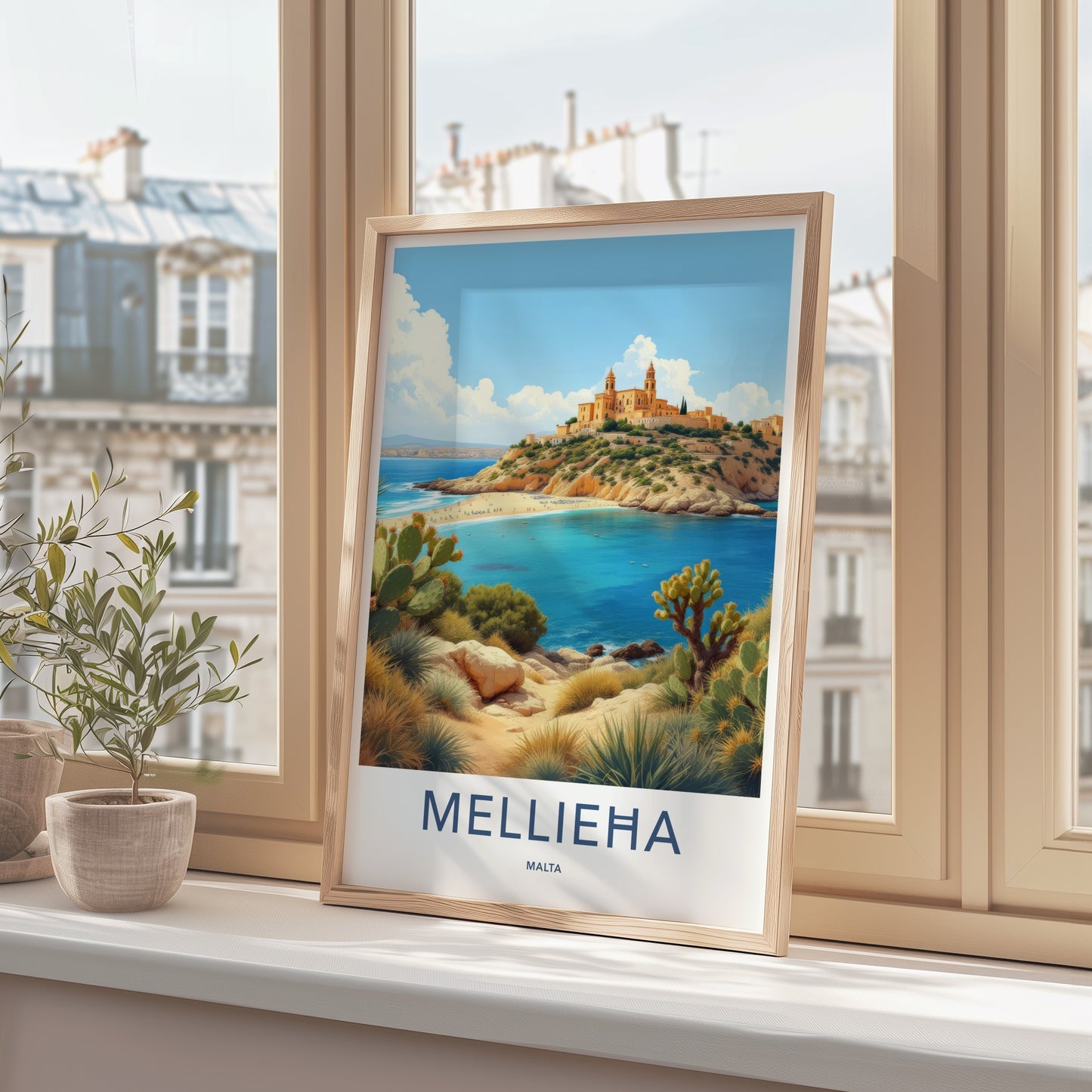 Mellieha Poster - Malta Fine Art - Historic Coastal Town Framed Decor