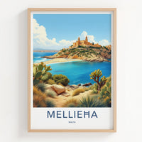 Mellieha Poster - Malta Fine Art - Historic Coastal Town Framed Decor