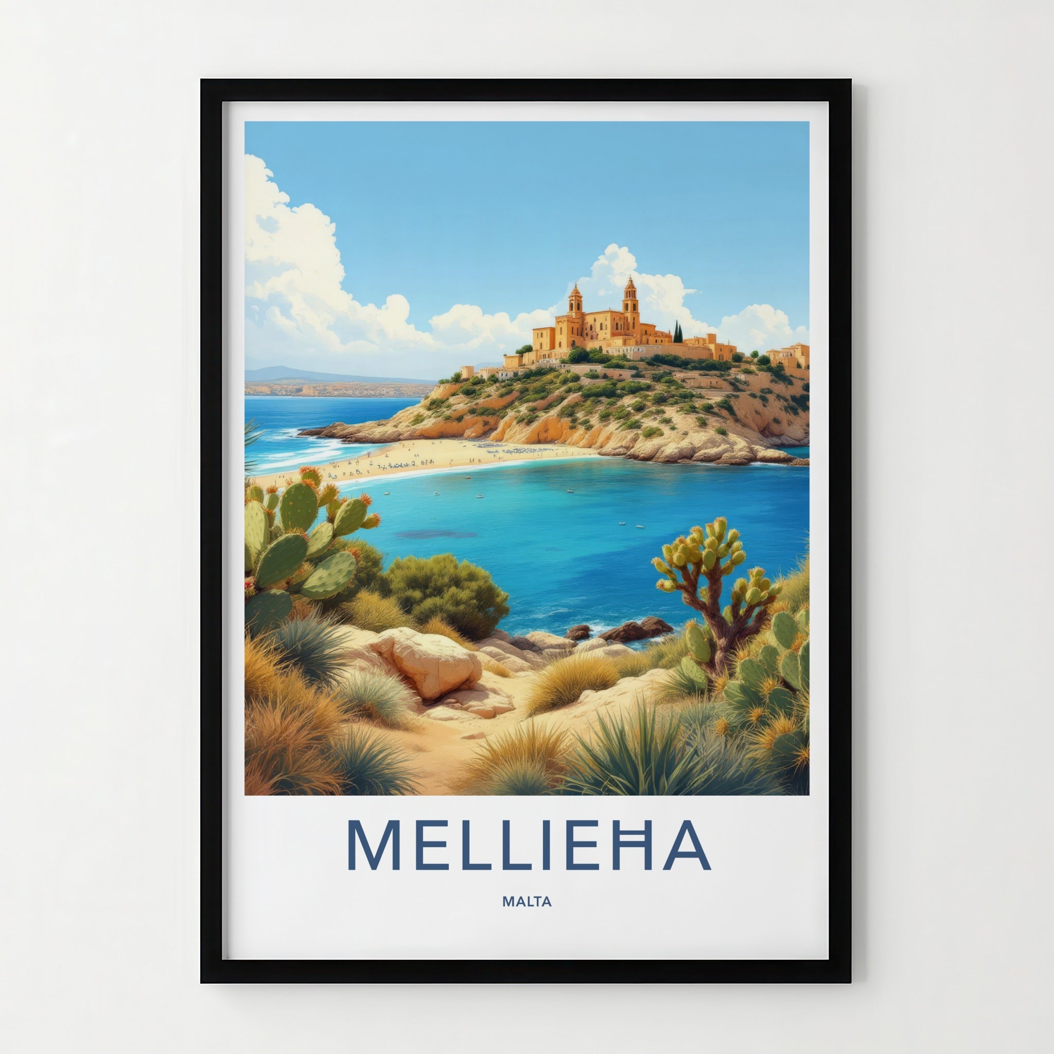 Mellieha Poster - Malta Fine Art - Historic Coastal Town Framed Decor