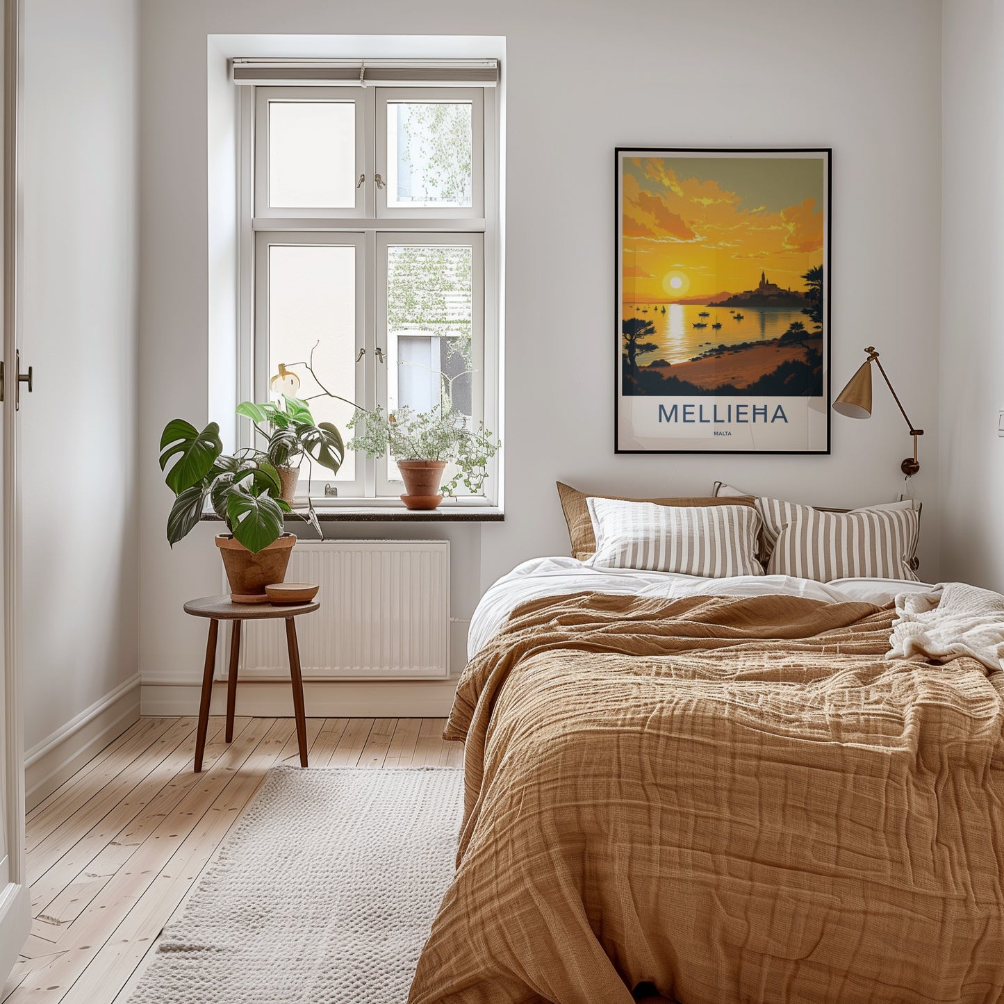 Mellieha Poster - Malta Travel Art - Golden Bay Sunset Home Decor