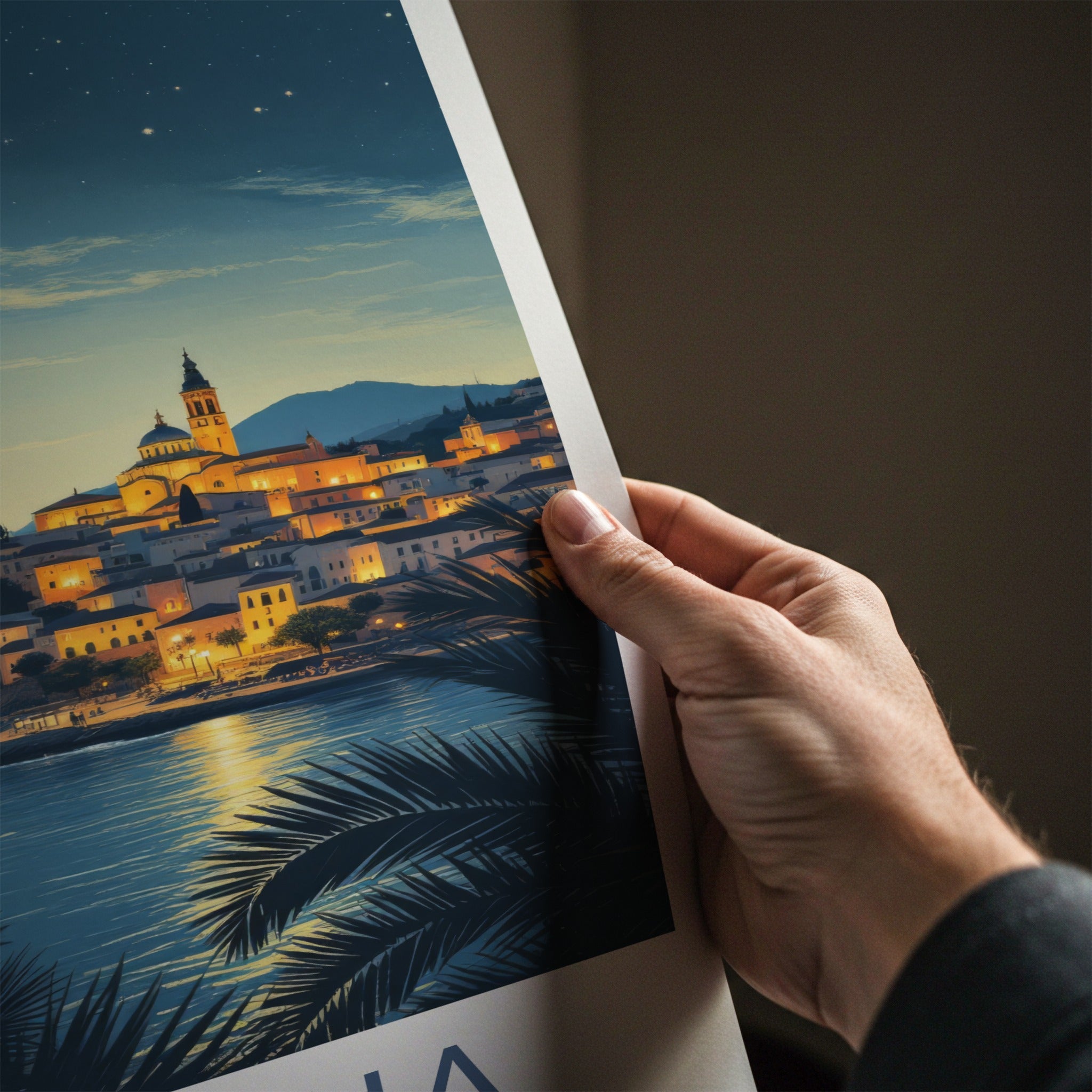 Mellieha Poster - Malta Travel Art - Illuminated Coastal Town Wall Decor