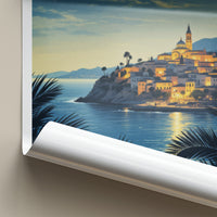 Mellieha Poster - Malta Travel Art - Illuminated Coastal Town Wall Decor