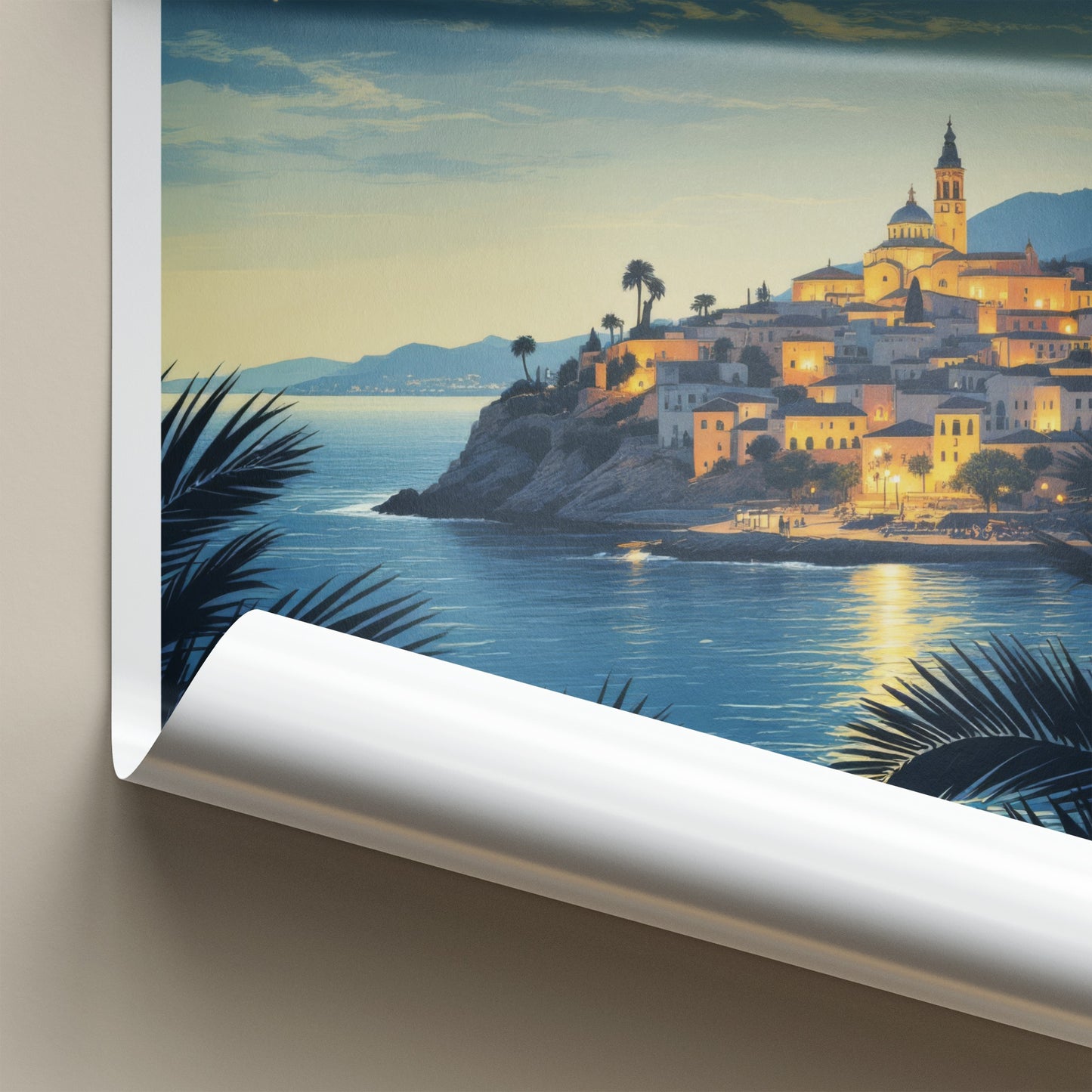 Mellieha Poster - Malta Travel Art - Illuminated Coastal Town Wall Decor