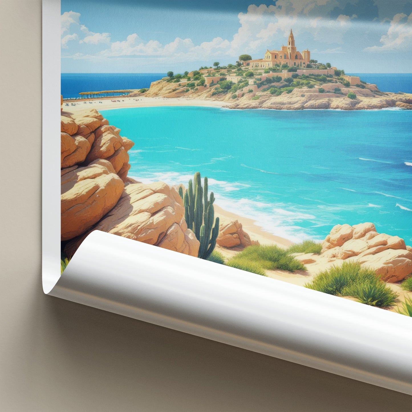 Mellieha Poster - Malta Travel Art - Island Church Blue Waters Wall Decor