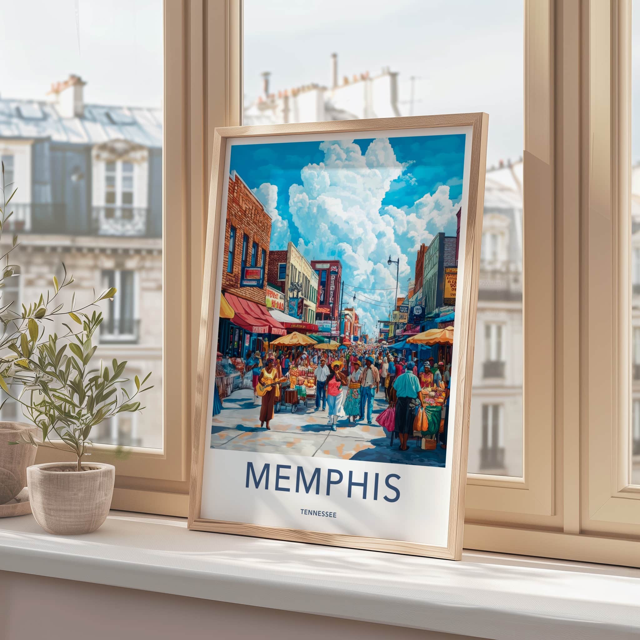 Memphis Poster - Tennessee Travel Art - Vibrant Street Market Home Decor
