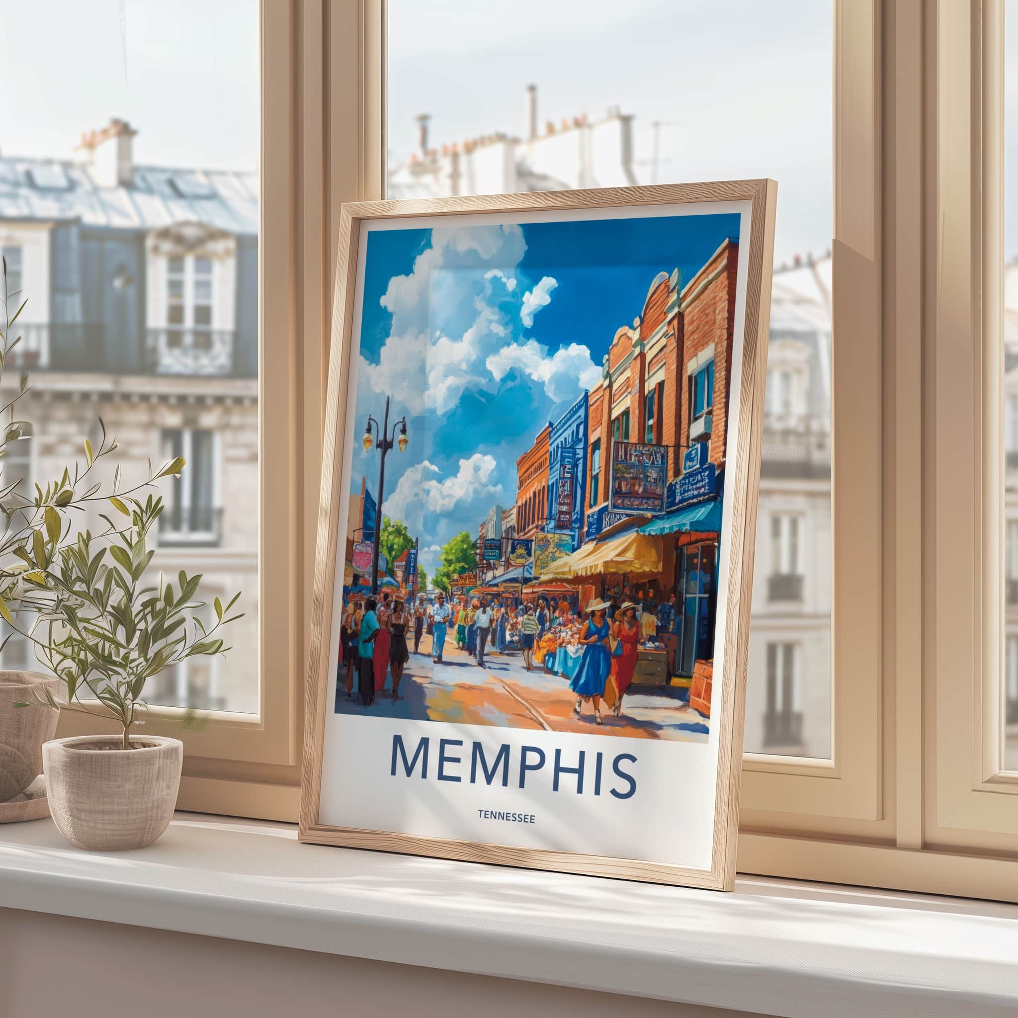 Memphis Poster - Tennessee Wall Art - Bustling Street Market Home Decor