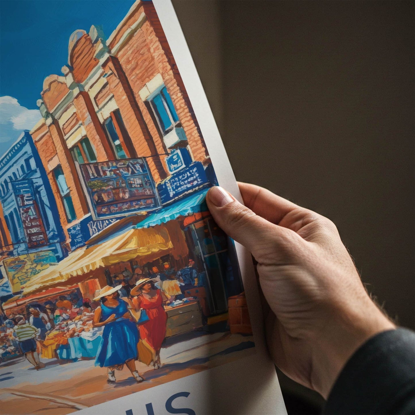 Memphis Poster - Tennessee Wall Art - Bustling Street Market Home Decor