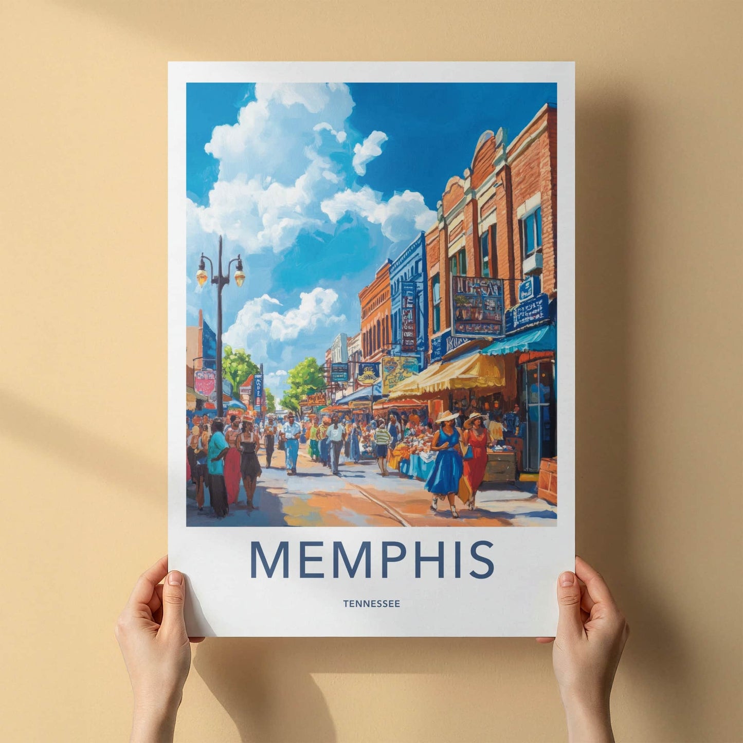 Memphis Poster - Tennessee Wall Art - Bustling Street Market Home Decor
