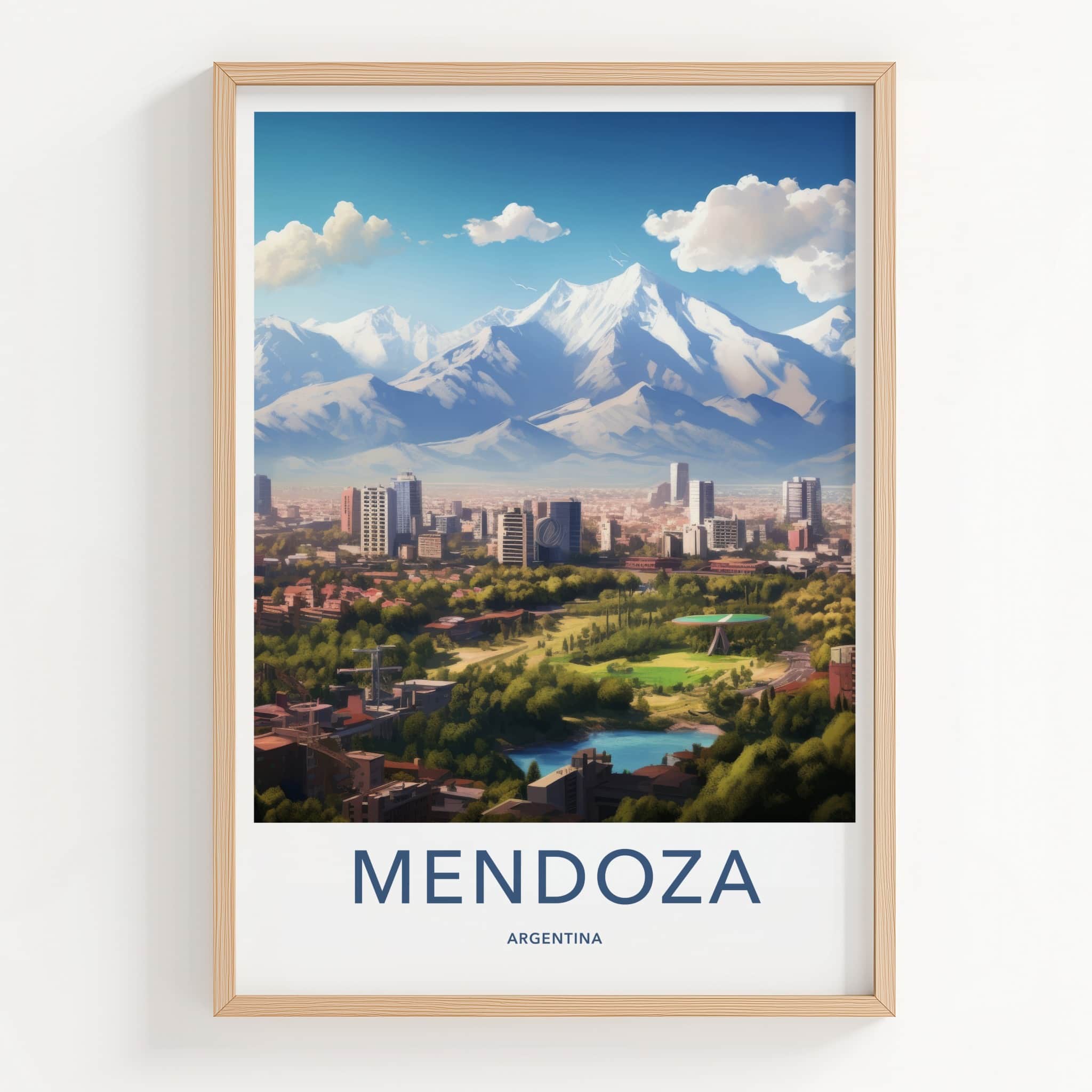 Mendoza Poster - Argentina Travel Art - Cityscape Mountain View Home Decor