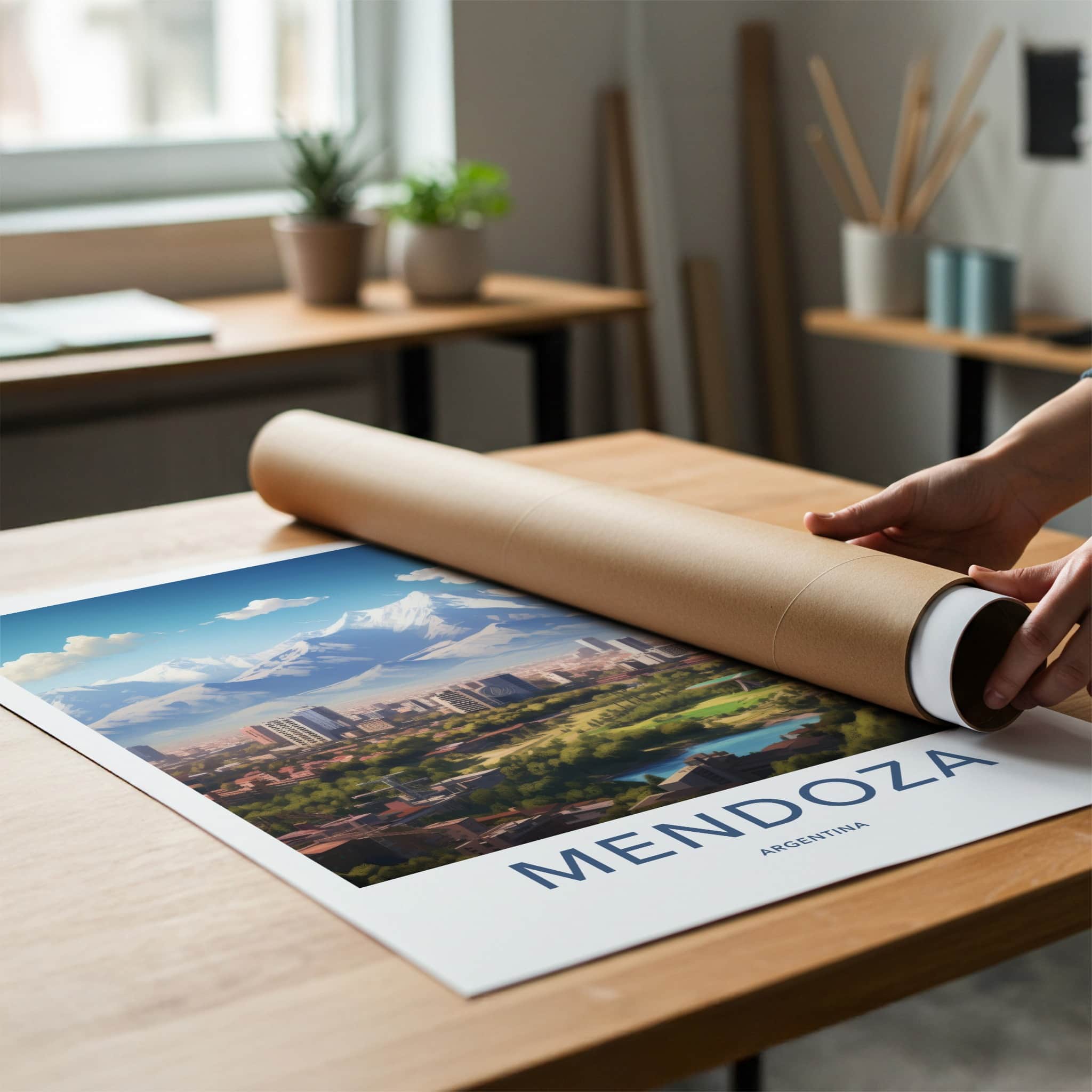 Mendoza Poster - Argentina Travel Art - Cityscape Mountain View Home Decor