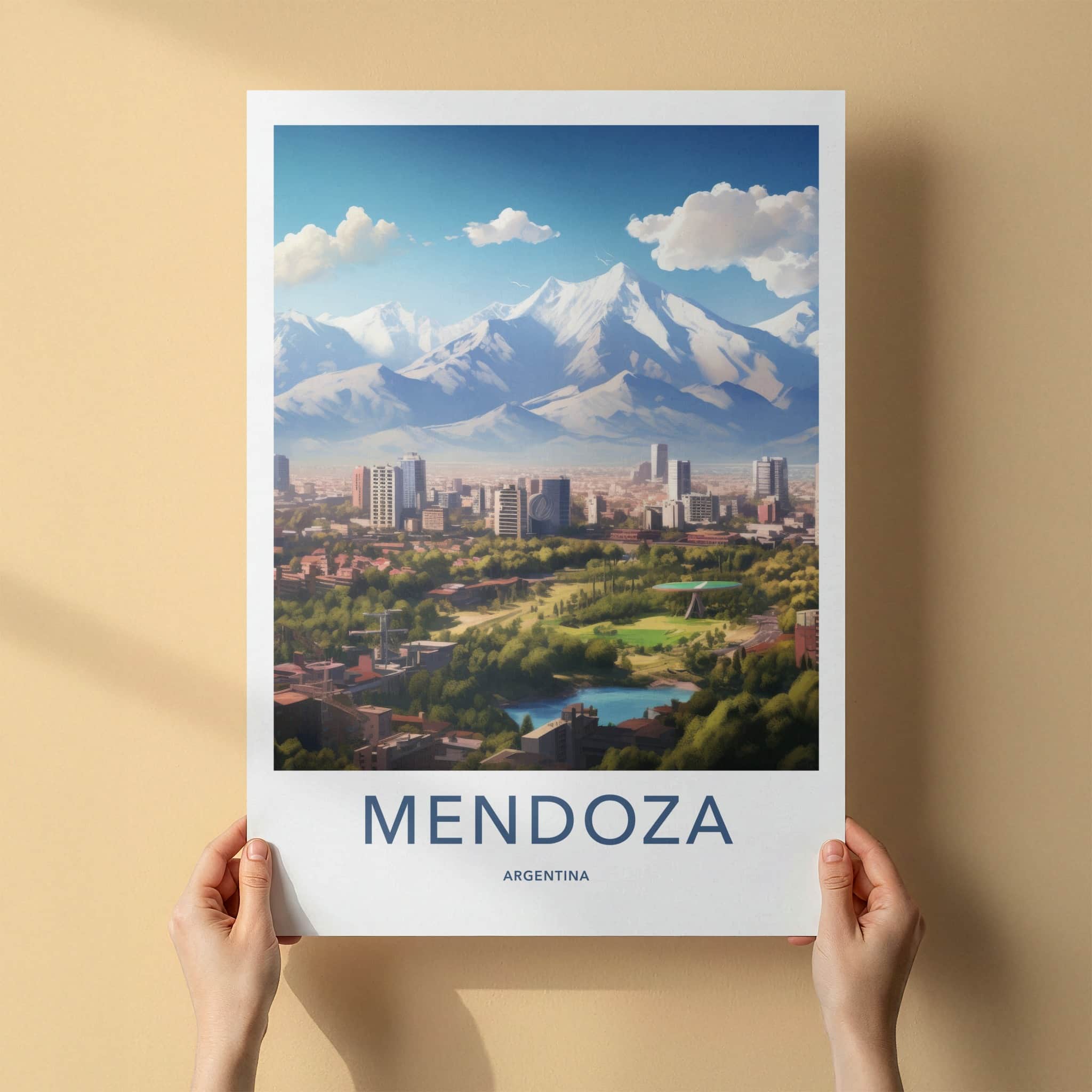 Mendoza Poster - Argentina Travel Art - Cityscape Mountain View Home Decor