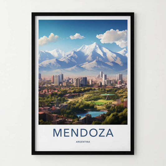 Mendoza Poster - Argentina Travel Art - Cityscape Mountain View Home Decor
