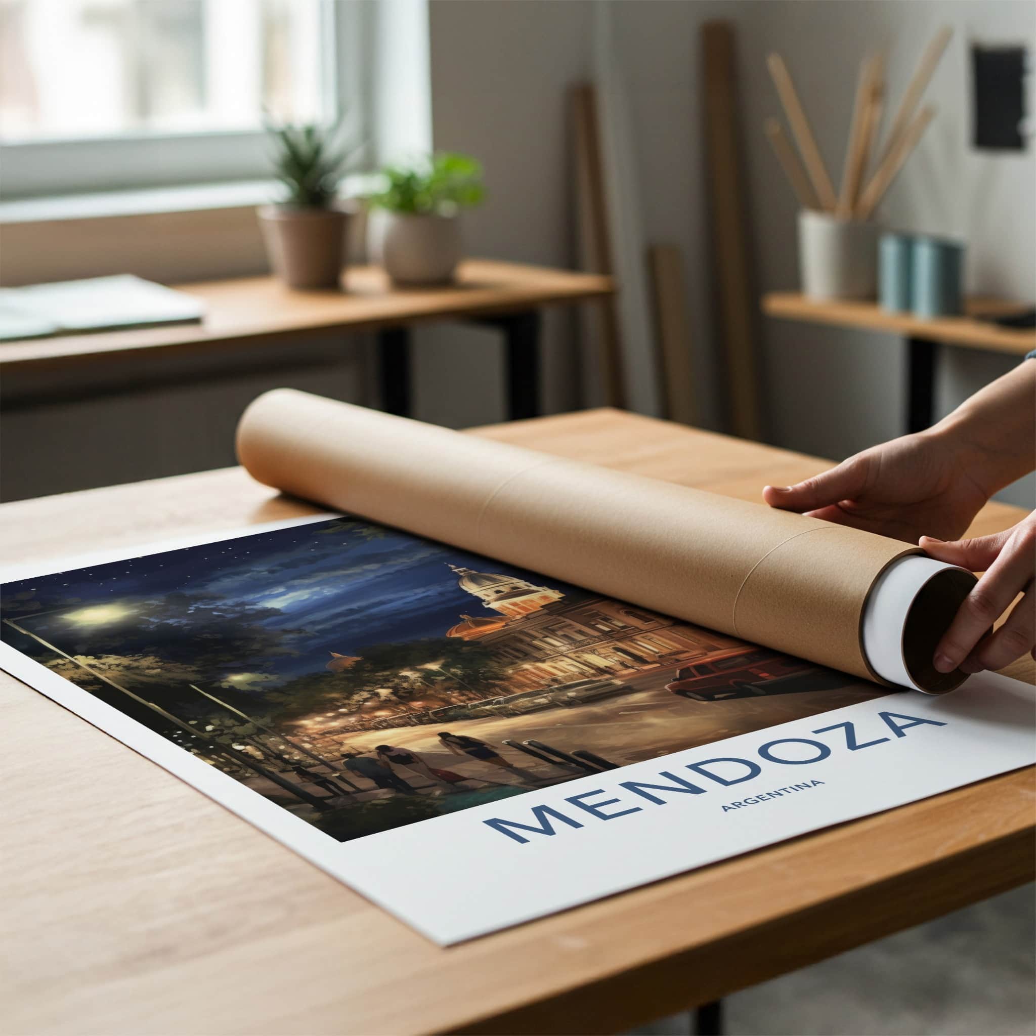 Mendoza Poster - Argentina Travel Art - Lively Evening Scene Home Decor