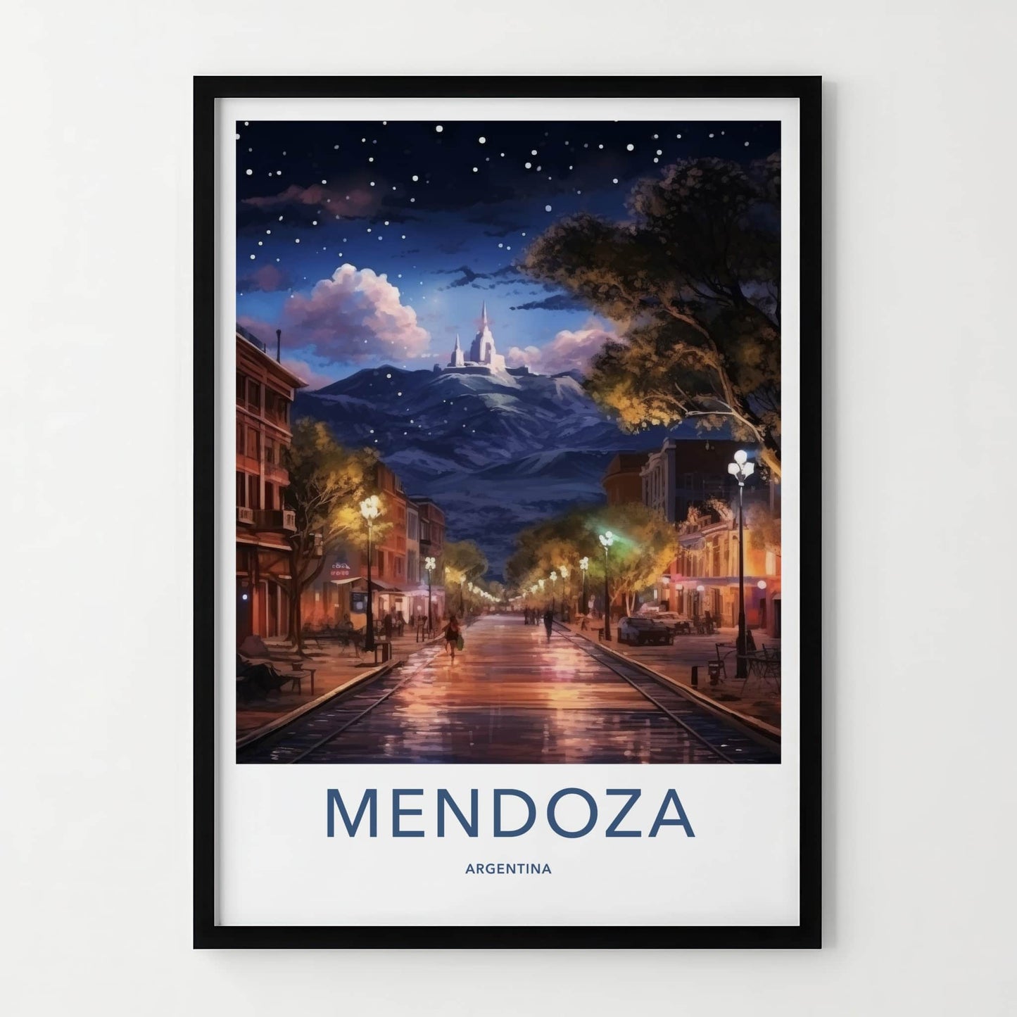 Mendoza Poster - Argentina Travel Art - Starry Night Street Home Decor