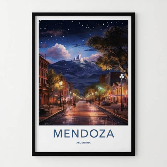 Mendoza Poster - Argentina Travel Art - Starry Night Street Home Decor