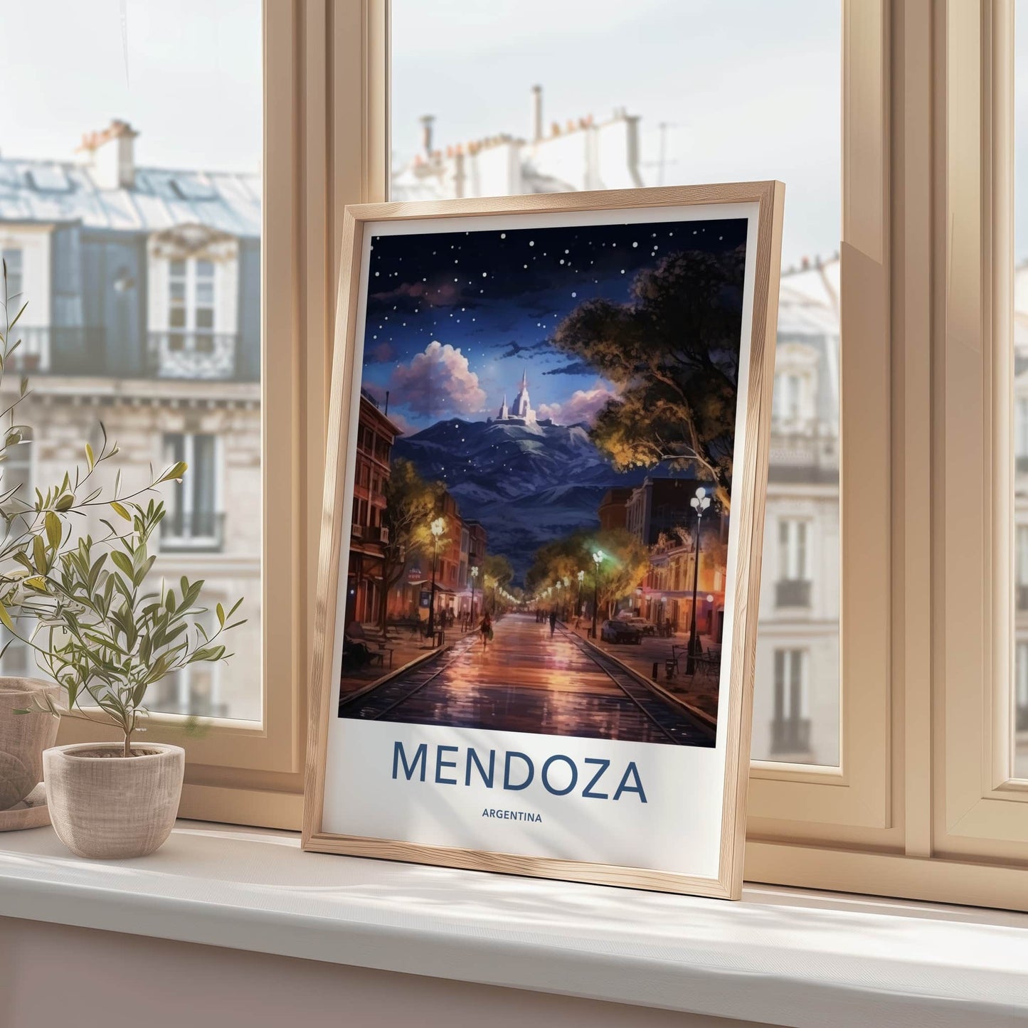 Mendoza Poster - Argentina Travel Art - Starry Night Street Home Decor